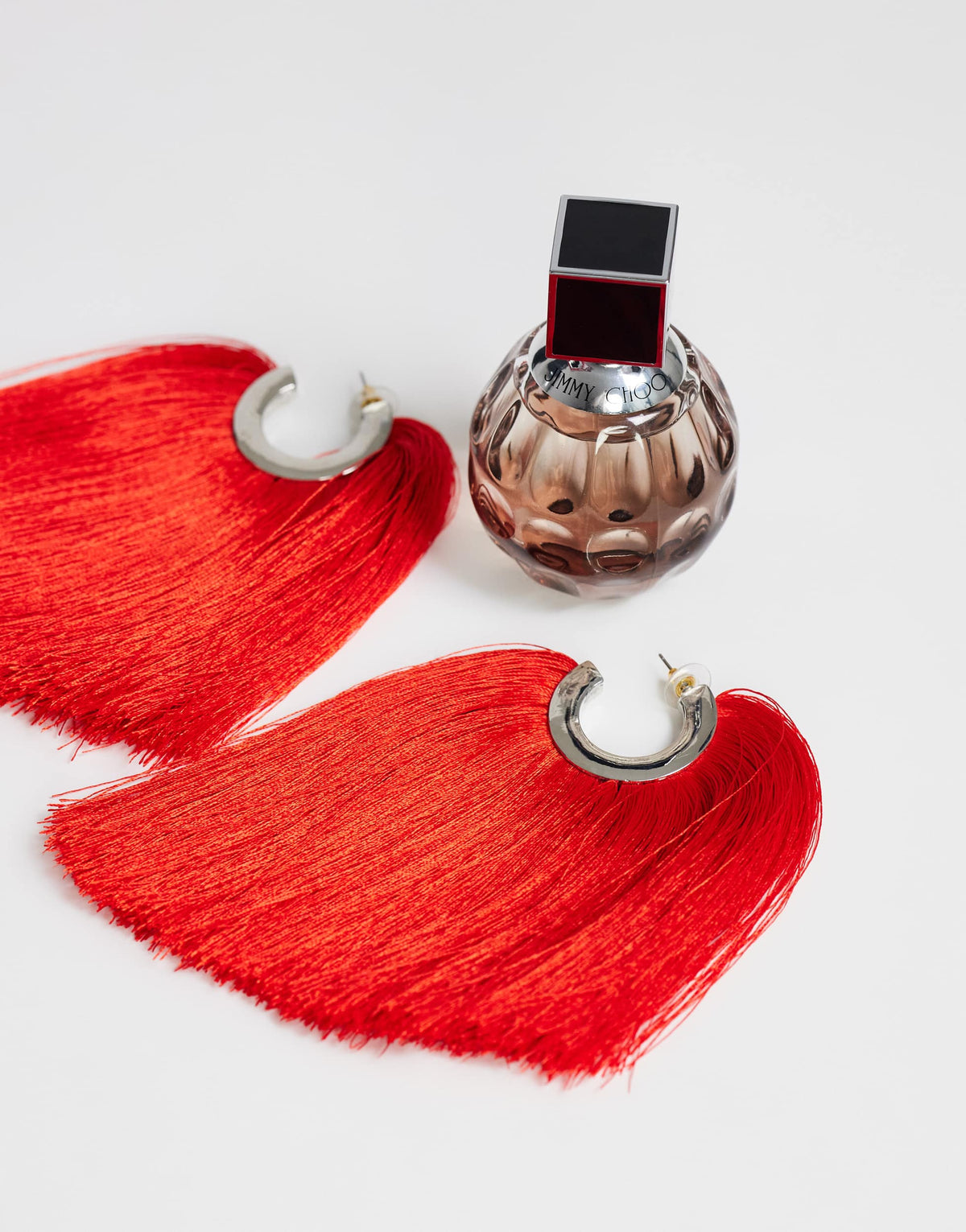 Topshop Franklin hoop tassel earrings in red