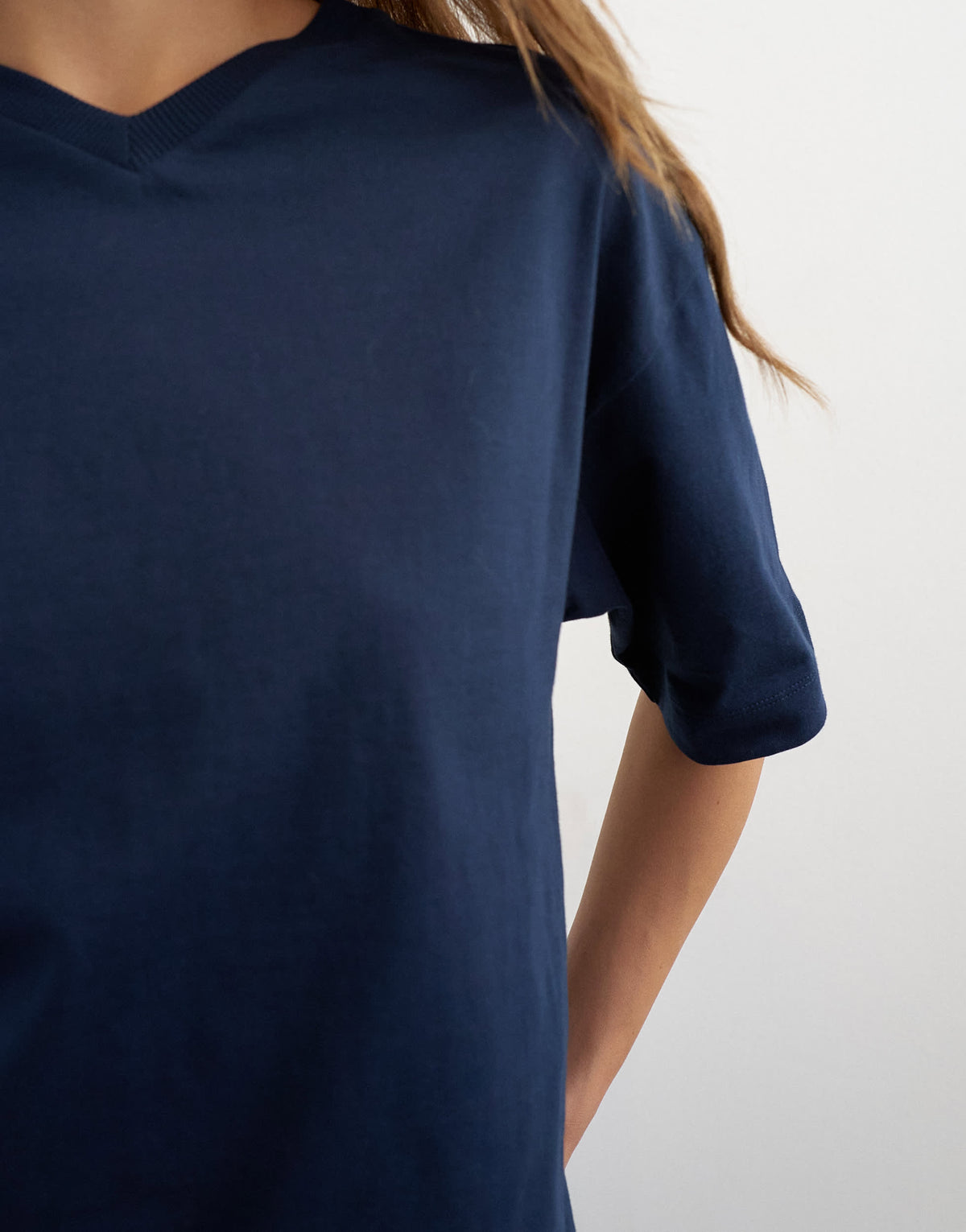 Topshop micro v short sleeve t-shirt in navy