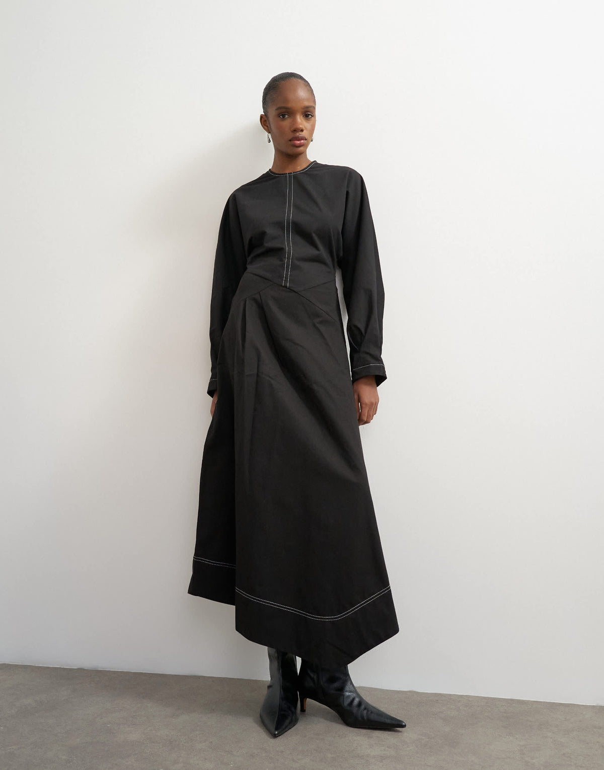 Topshop structured midi dress with tie waist detail and batwing sleeve