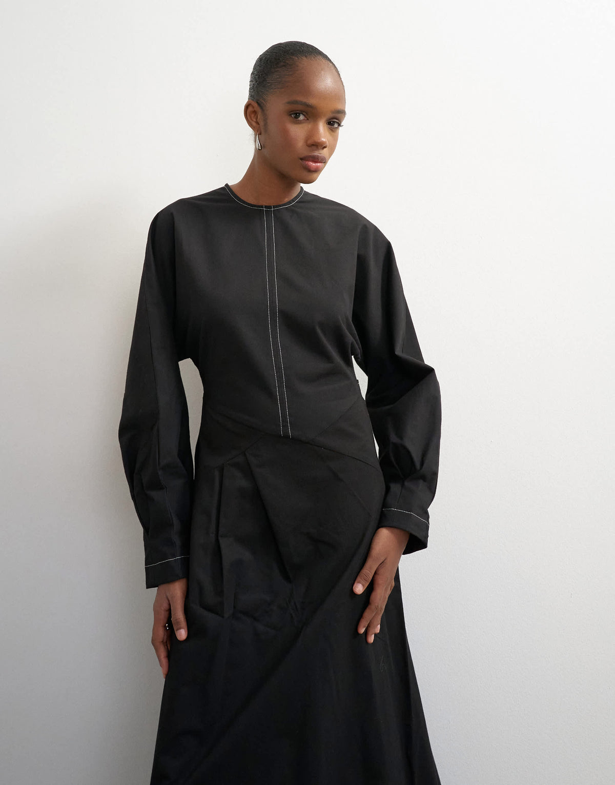 Topshop structured midi dress with tie waist detail and batwing sleeve