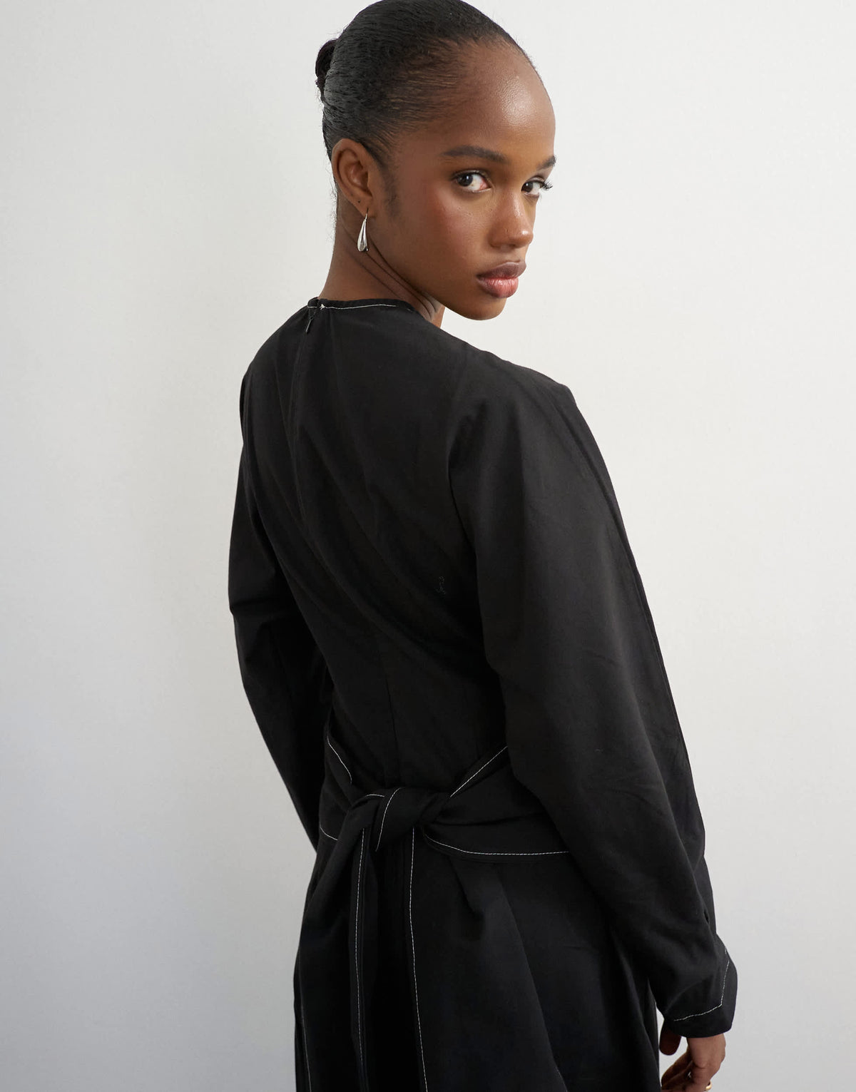 Topshop structured midi dress with tie waist detail and batwing sleeve