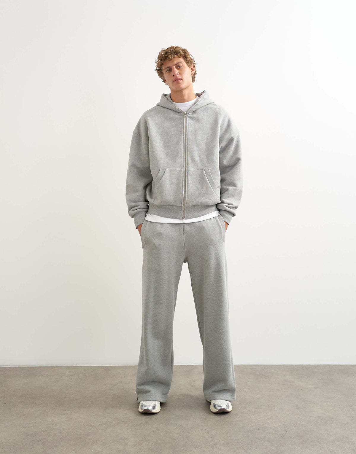Topman premium wide leg heavyweight full side zip jogger in grey marl