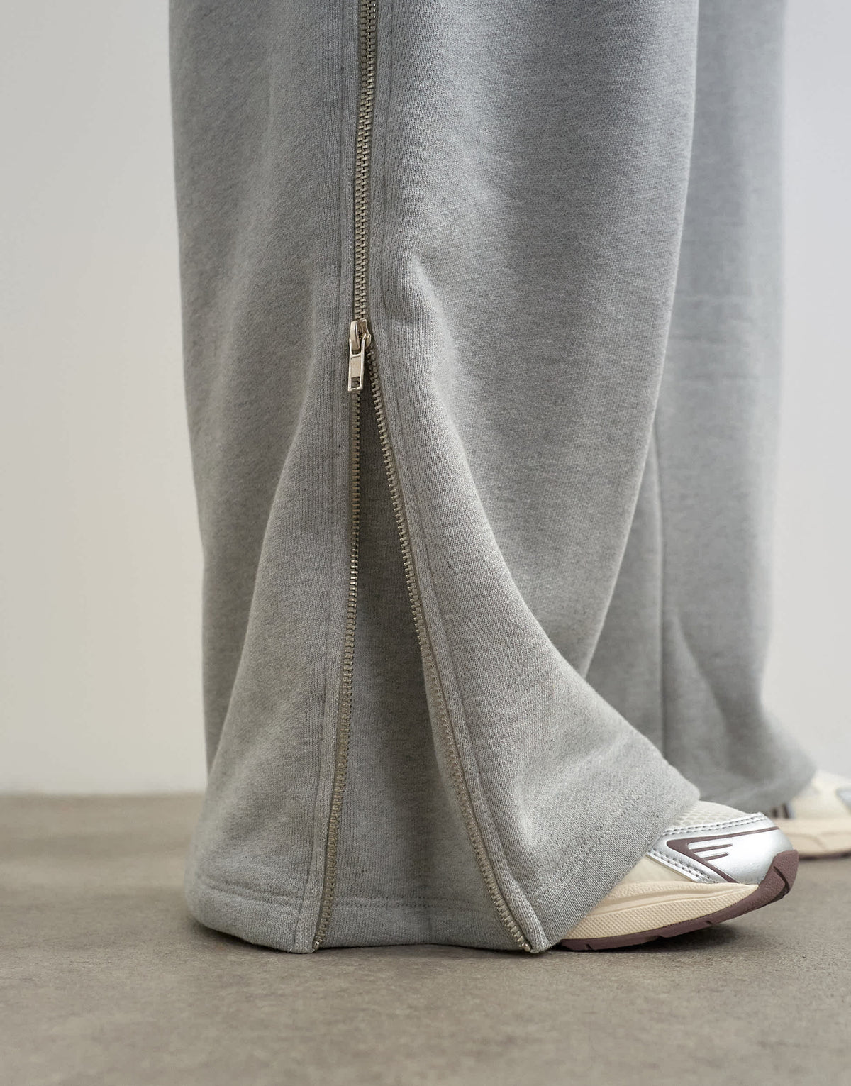 Topman premium wide leg heavyweight full side zip jogger in grey marl
