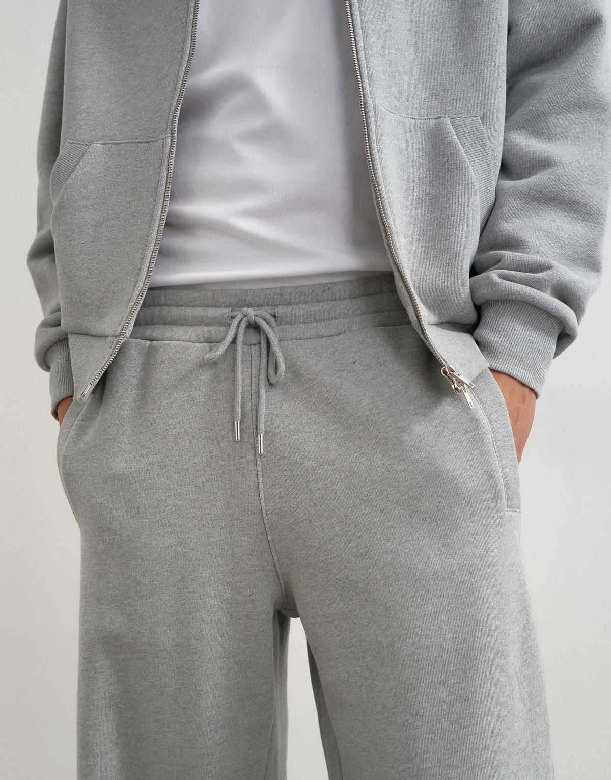 Topman premium wide leg heavyweight full side zip jogger in grey marl