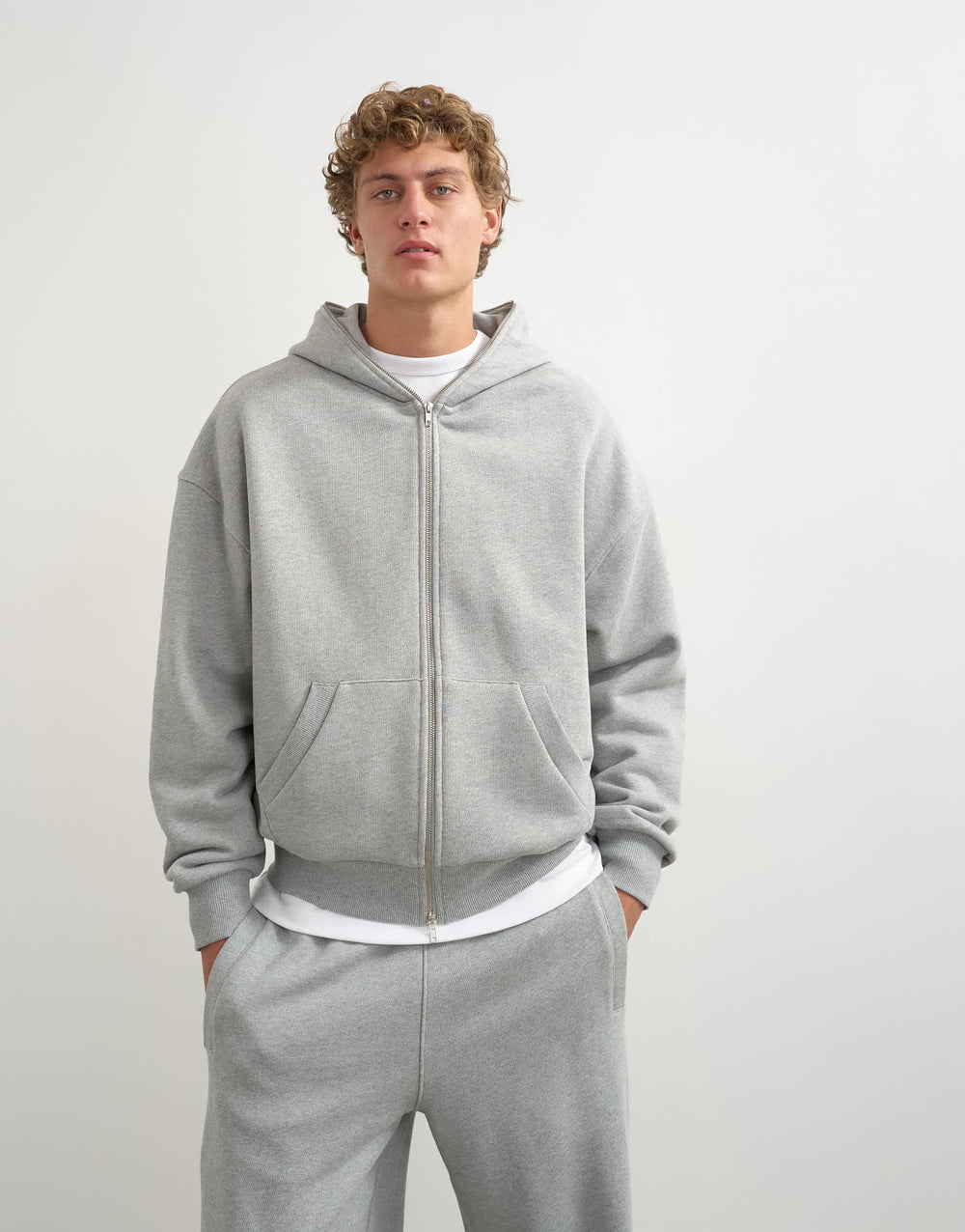 Topman Premium-Hoodie mit boxy Fit, schwerem Stoff und durchgehendem Reißverschluss in Grau meliert