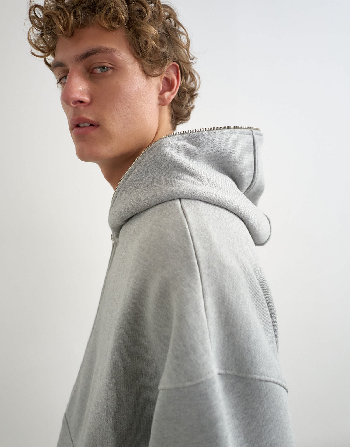 Topman premium boxy fit heavyweight full zip through hoodie in grey marl