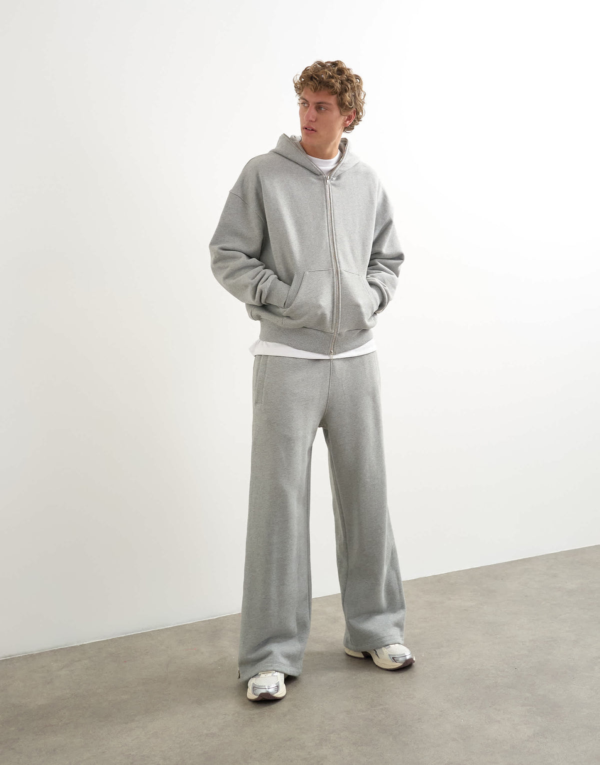Topman premium boxy fit heavyweight full zip through hoodie in grey marl