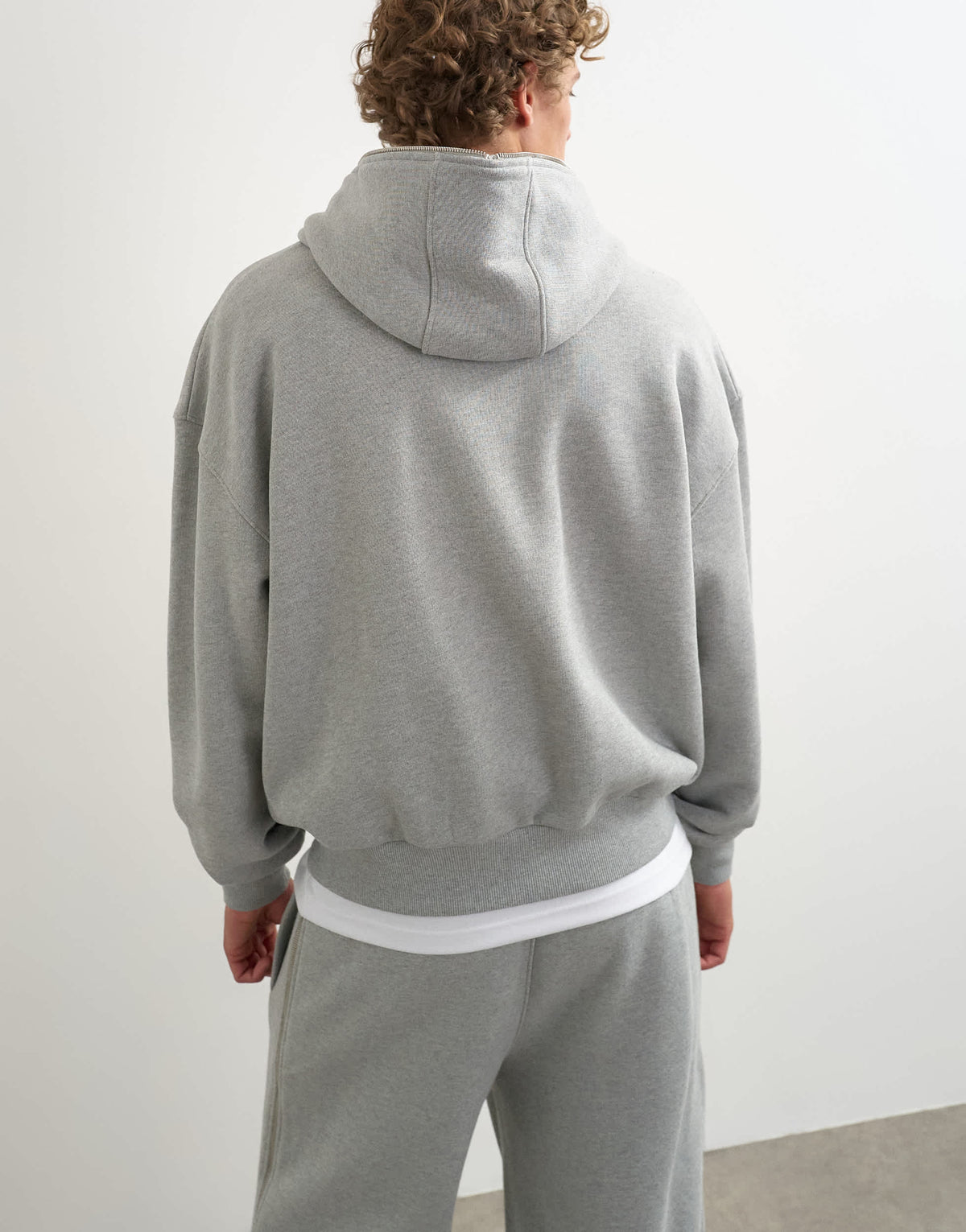 Topman premium boxy fit heavyweight full zip through hoodie in grey marl