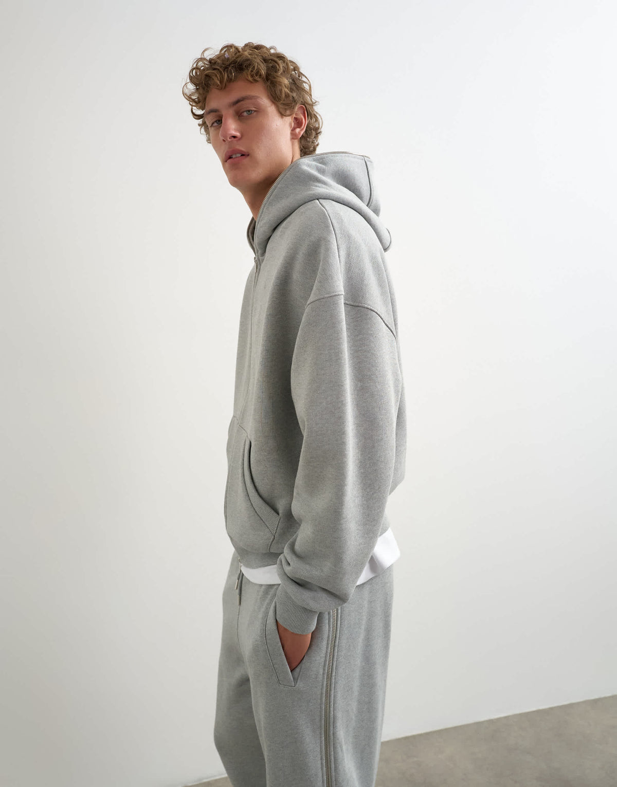Topman premium boxy fit heavyweight full zip through hoodie in grey marl
