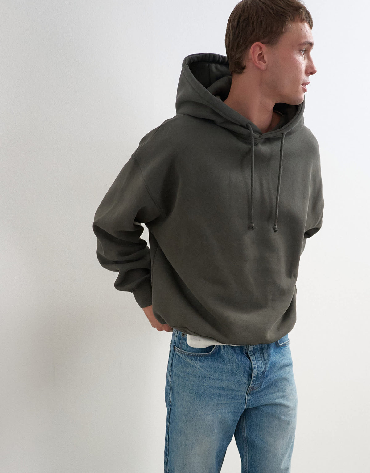 Topman boxy fit distressed hoodie in washed khaki