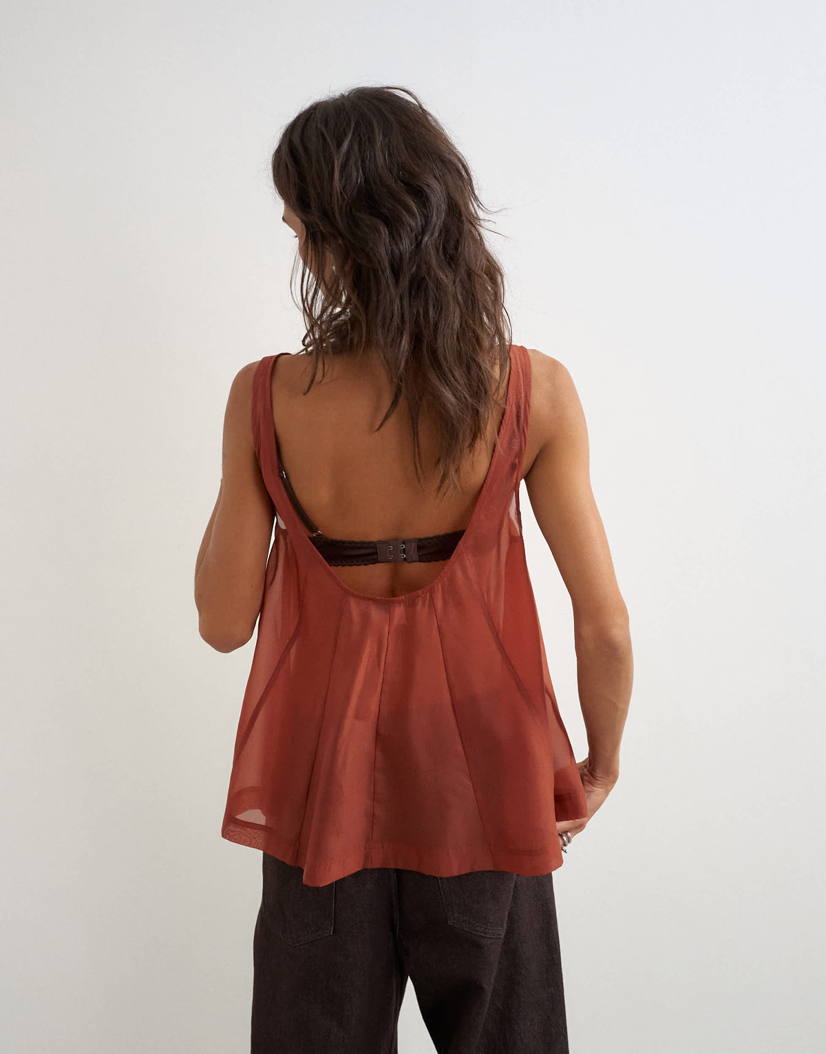 Topshop organza sheer sleeveless pintuck cami in rust