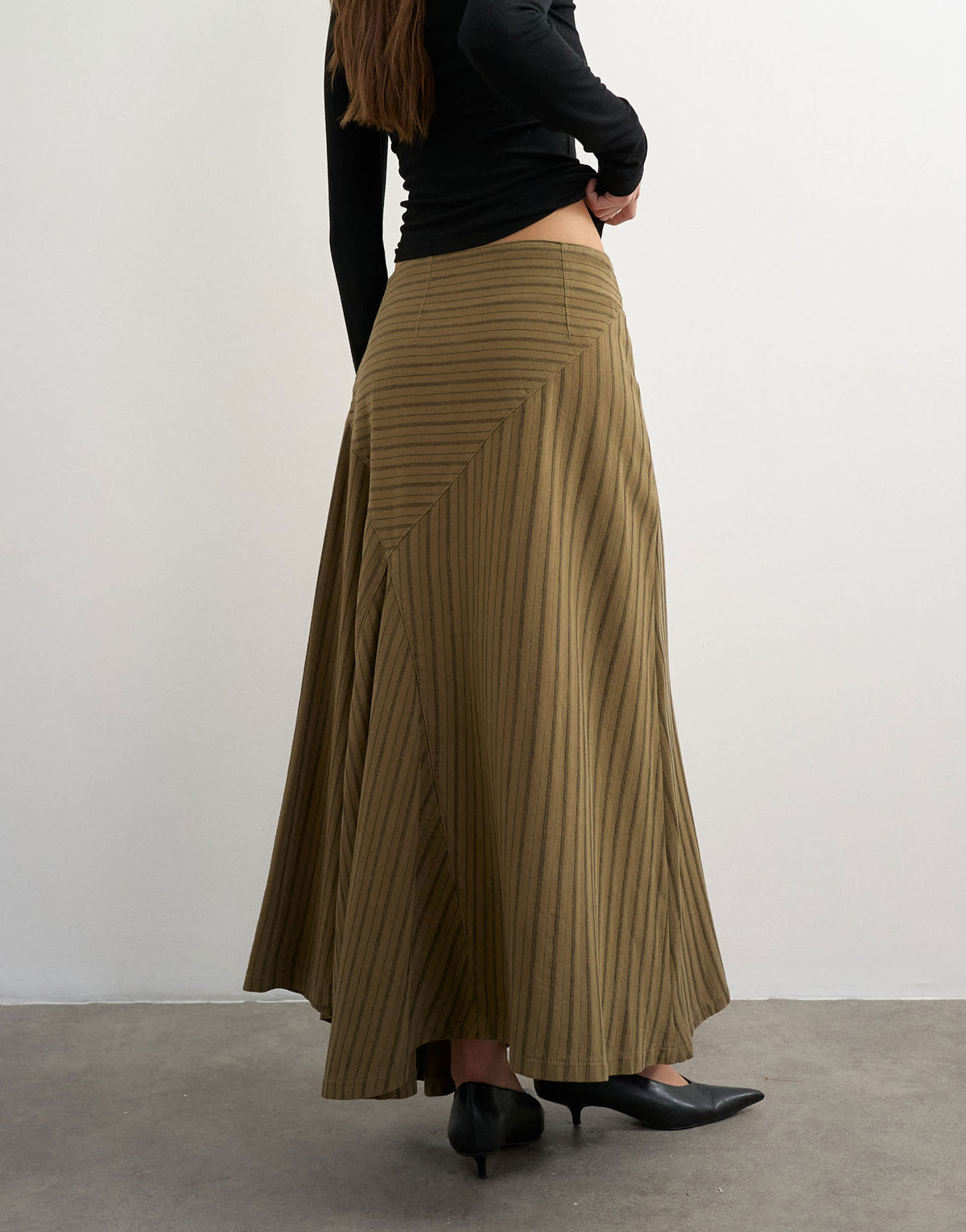 Topshop Asymmeric striped skirt in deep olive