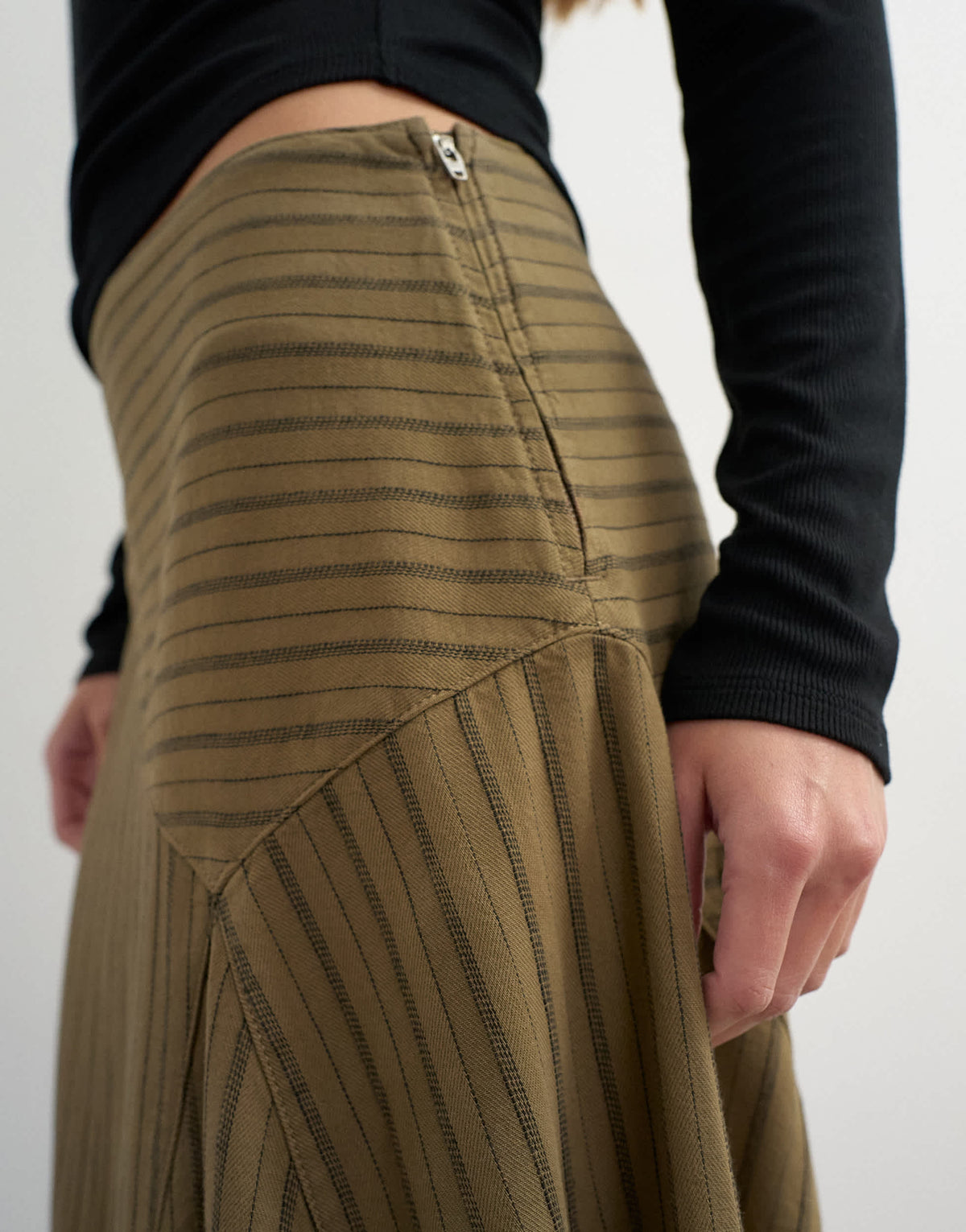 Topshop Asymmeric striped skirt in deep olive
