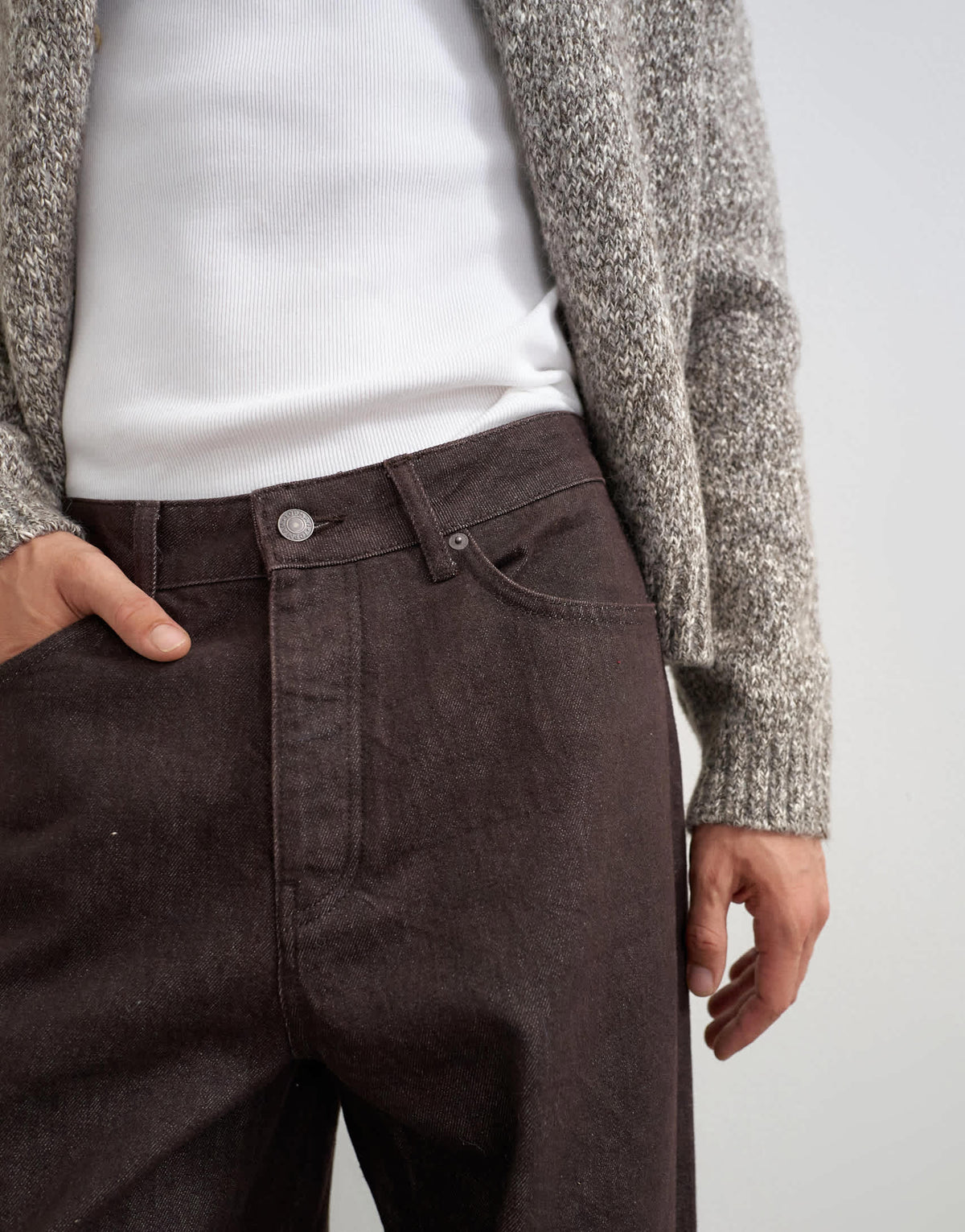 Topman rigid baggy fit jean in raw brown