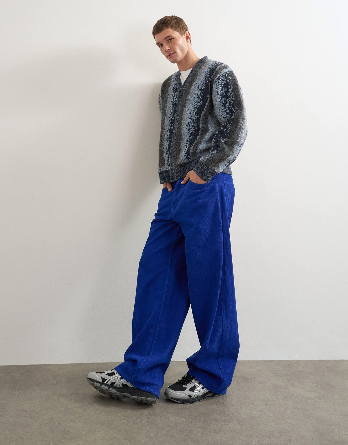 Topman baggy fit cord trouser in cobalt blue