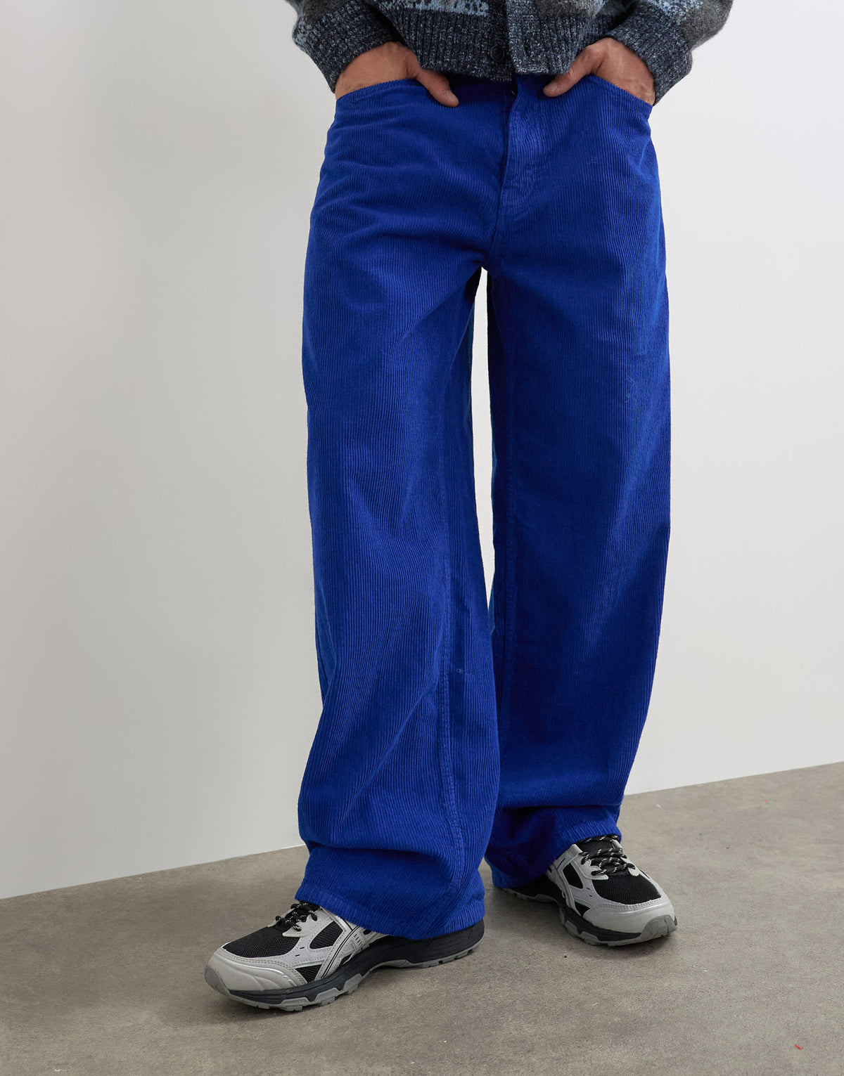 Topman baggy fit cord trouser in cobalt blue