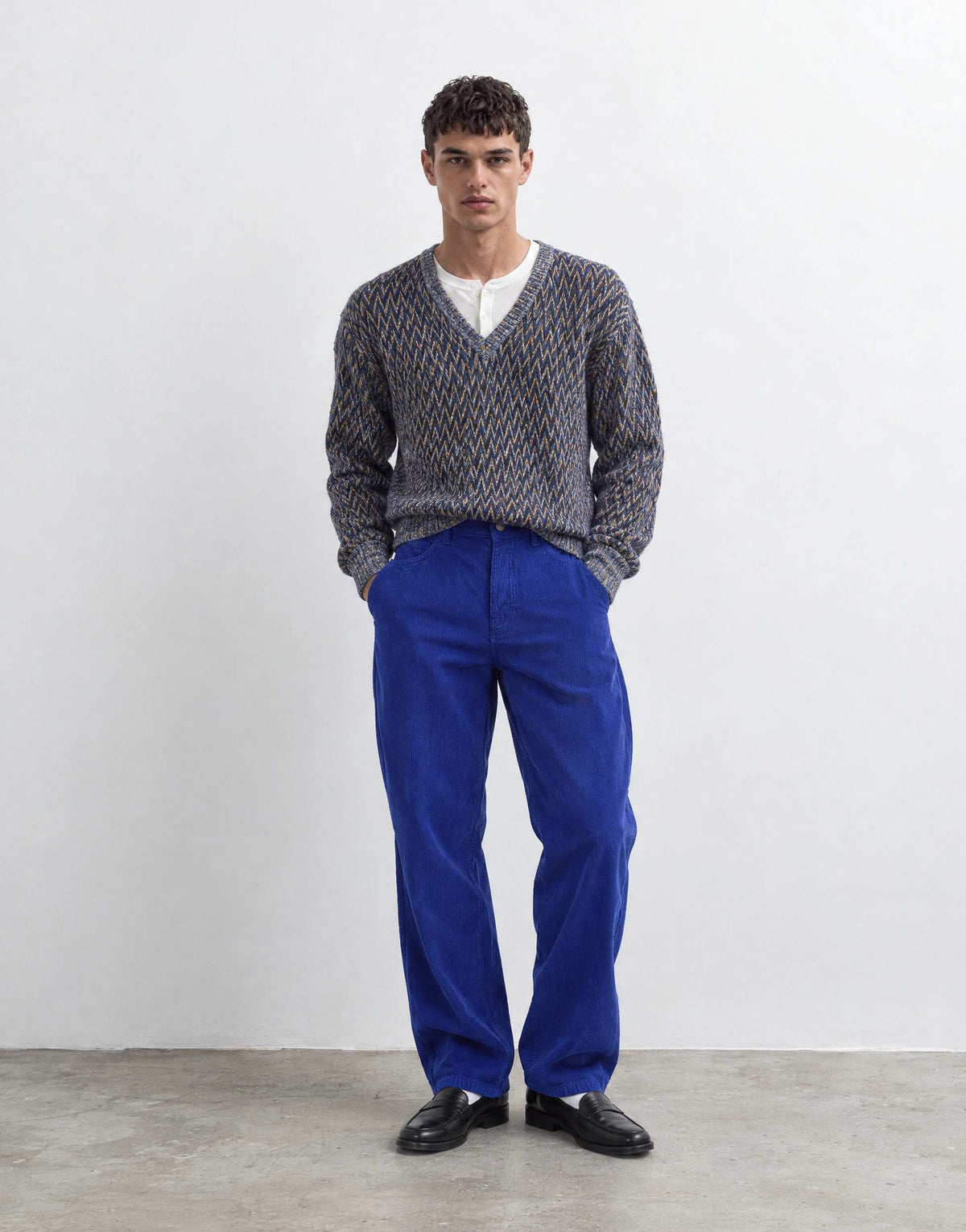 Topman baggy fit cord trouser in cobalt blue