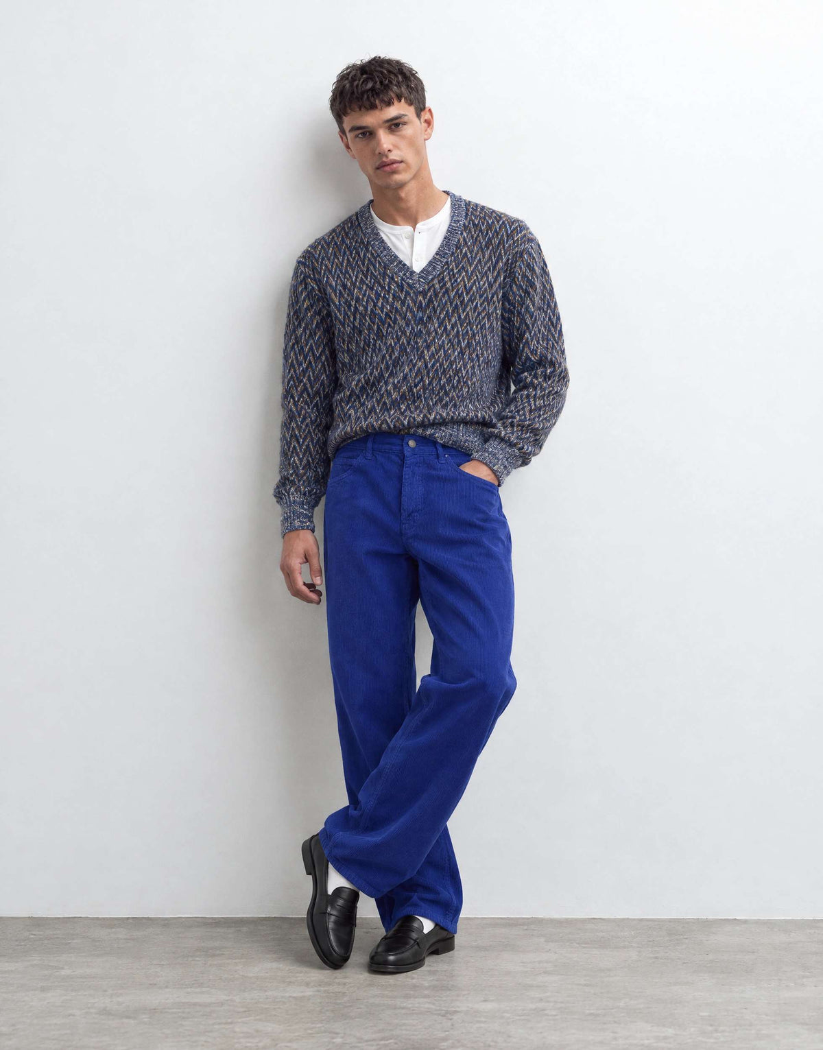 Topman baggy fit cord trouser in cobalt blue
