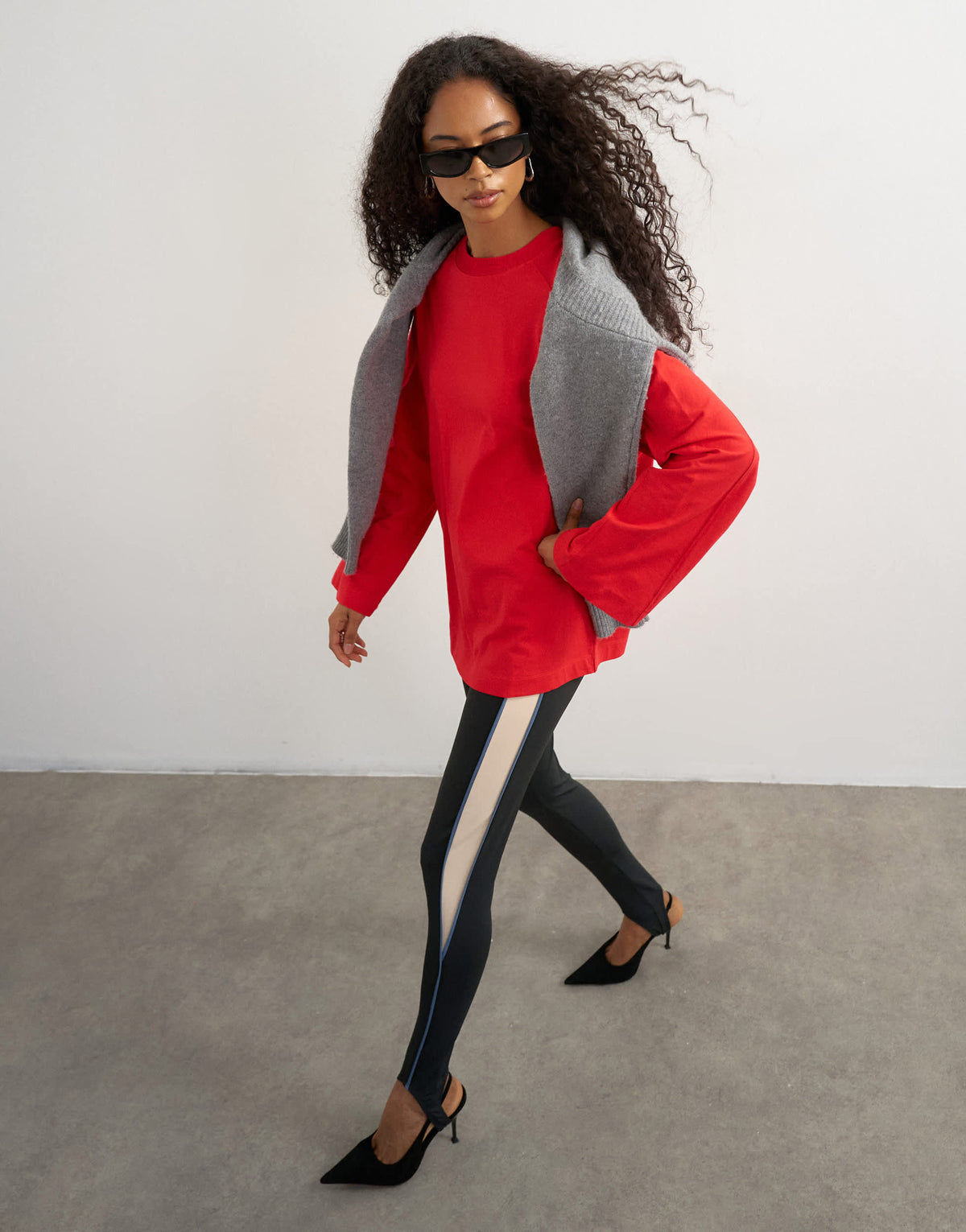 Topshop seamed detail long sleeve skater top in red