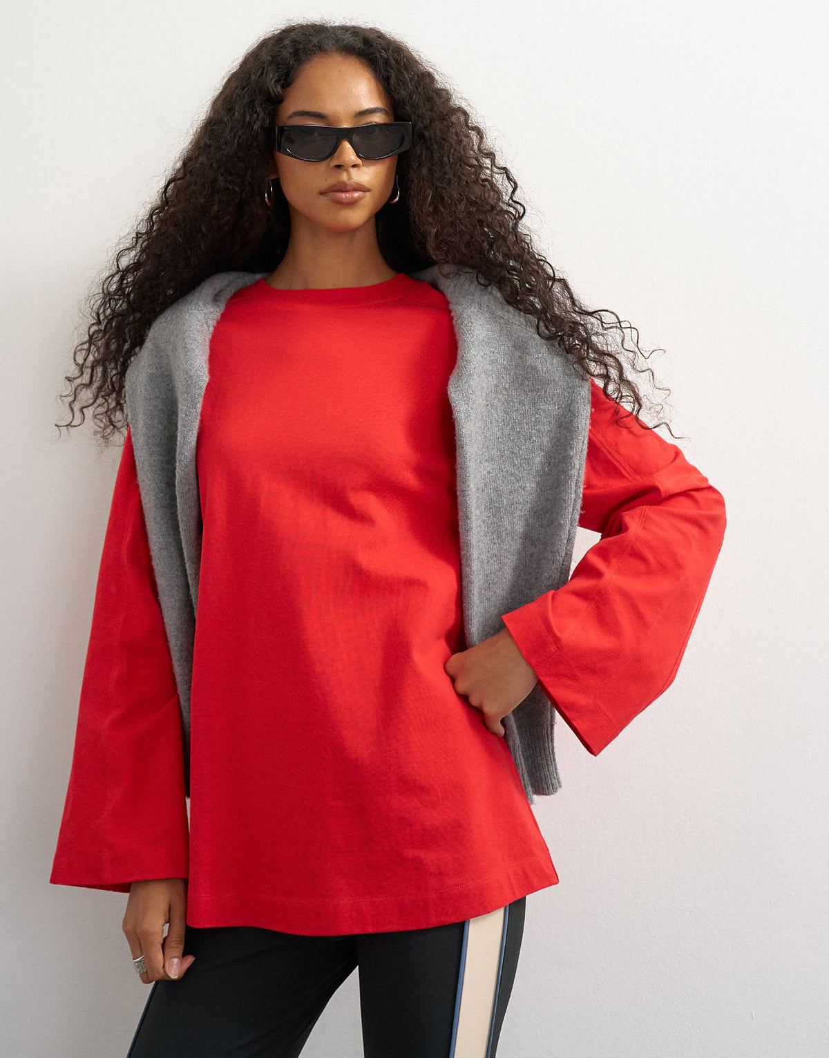 Topshop seamed detail long sleeve skater top in red