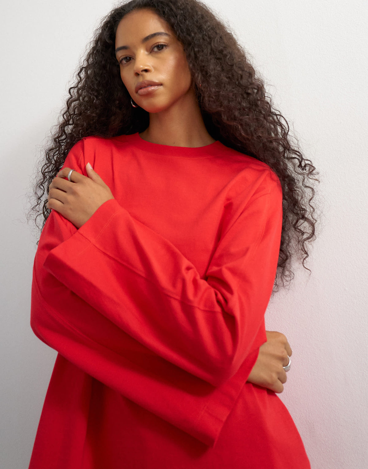 Topshop seamed detail long sleeve skater top in red