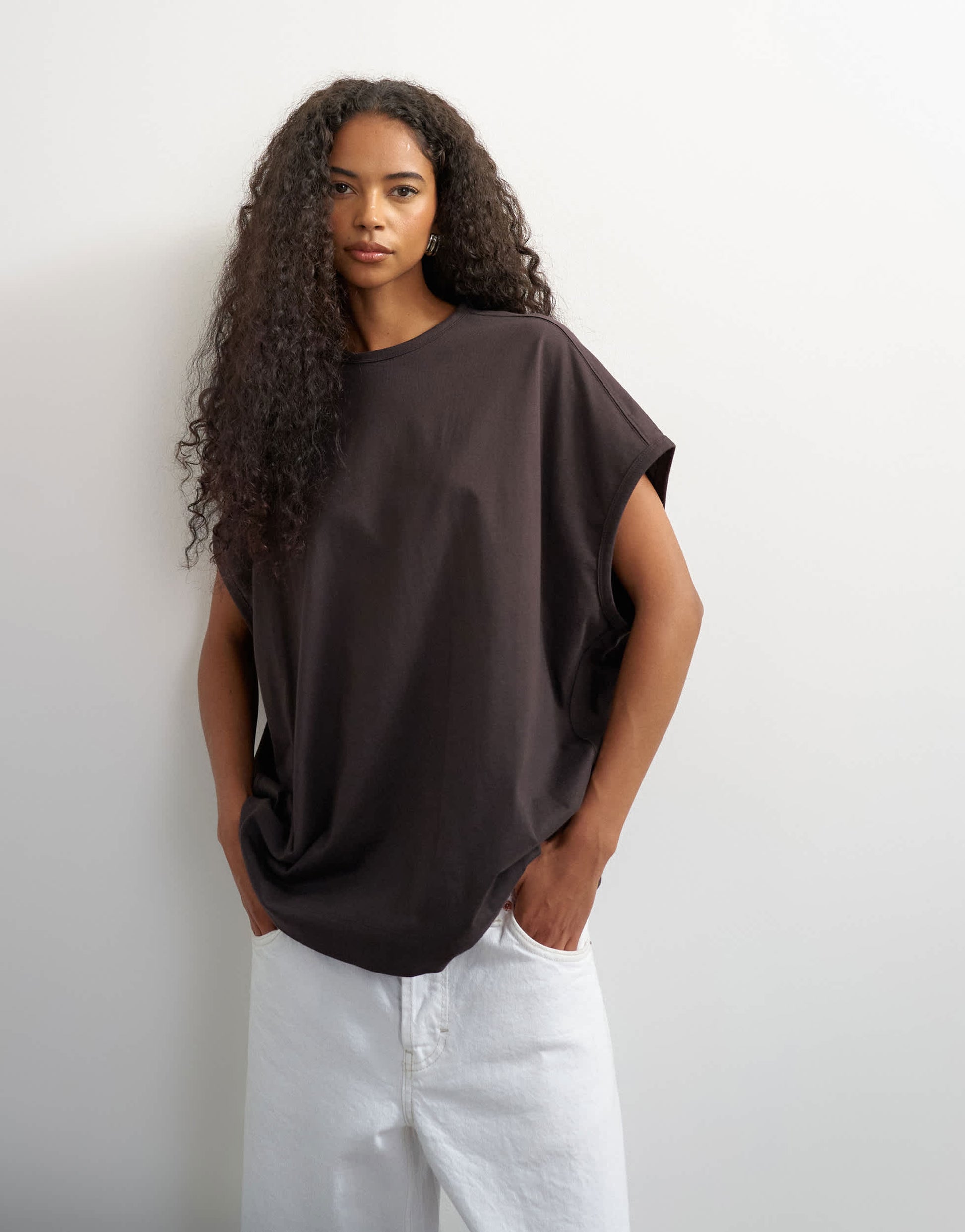 Topshop oversized circle tank in brown