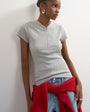 Topshop ribbed zip v short sleeve top in grey