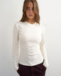 Topshop long sleeve micro v top in ecru