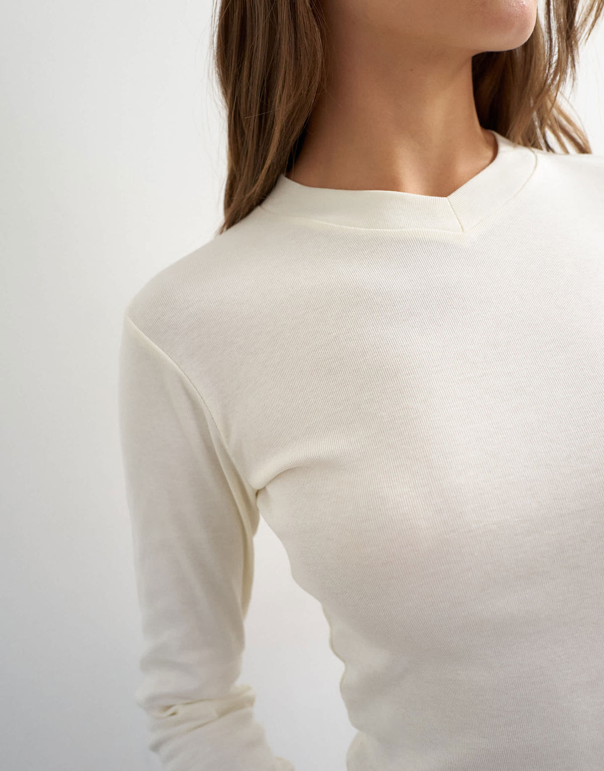 Topshop long sleeve micro v top in ecru