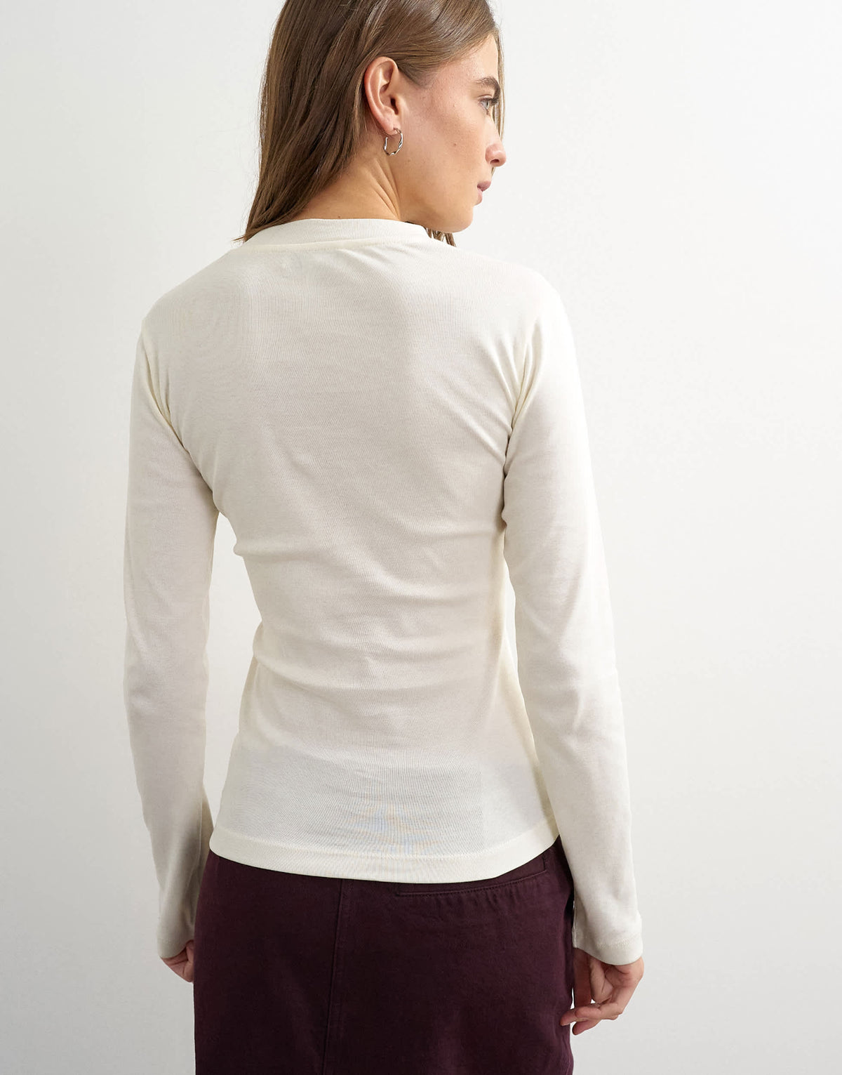 Topshop long sleeve micro v top in ecru