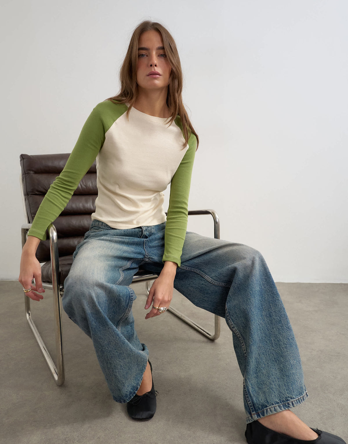 Topshop colourblock raglan long sleeve t-shirt in green