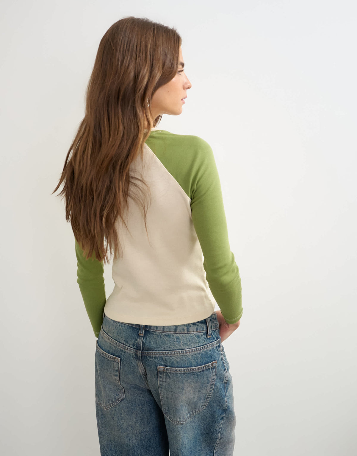 Topshop colourblock raglan long sleeve t-shirt in green