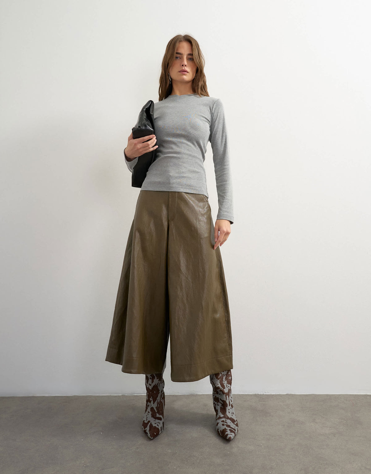 Topshop long sleeve micro v top in grey marl