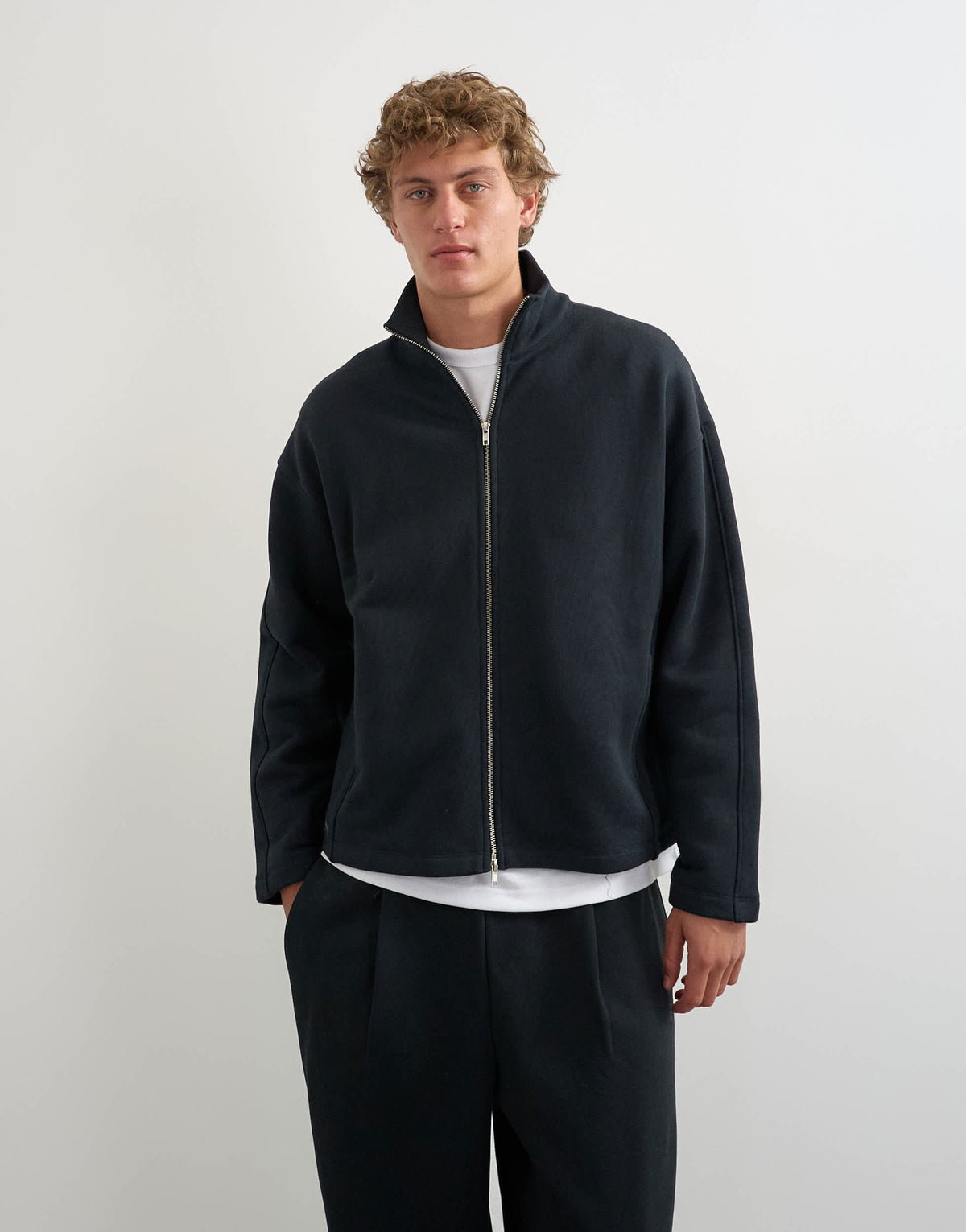 Topman relaxed fit heavyweight zip funnel in black