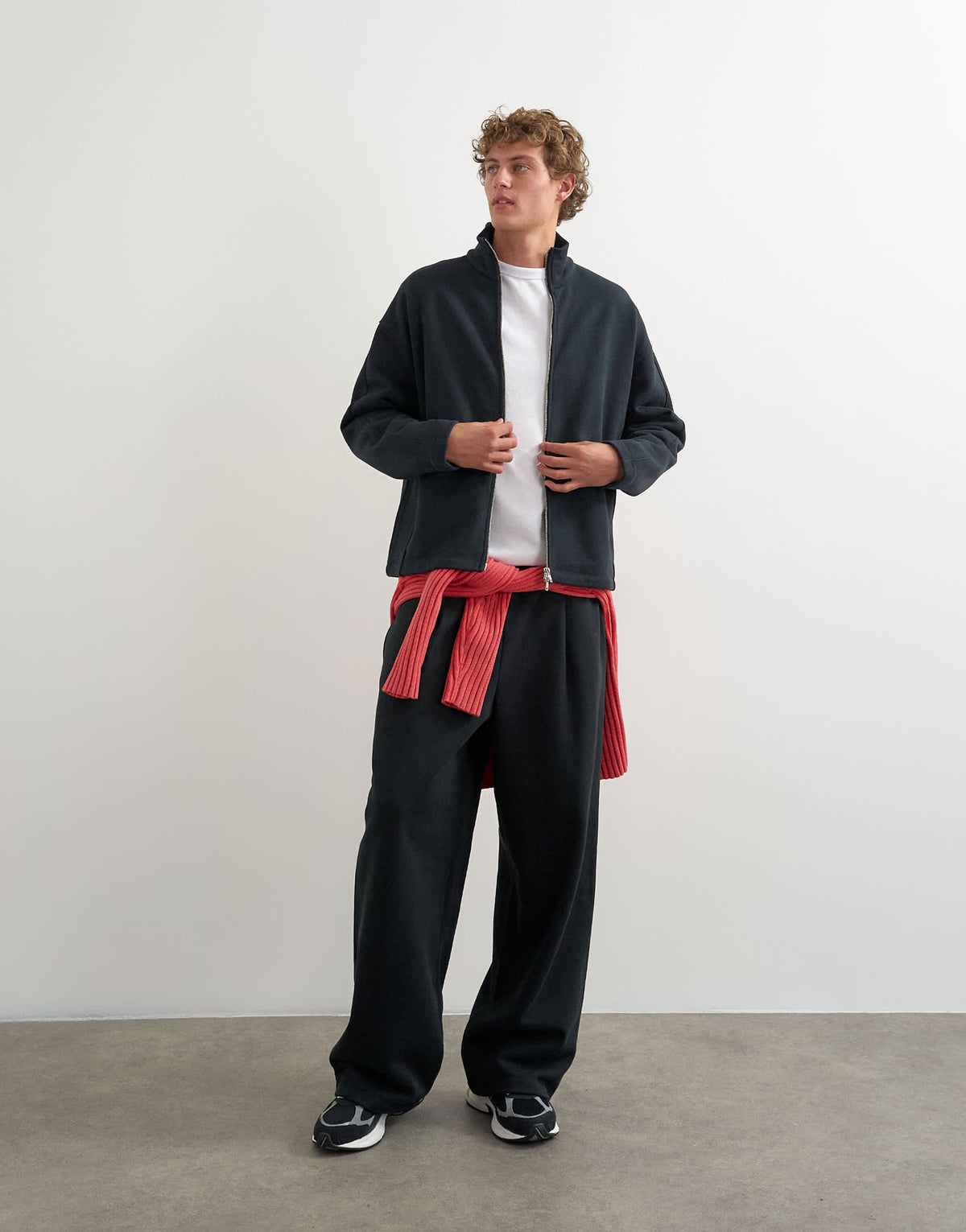 Topman relaxed fit heavyweight zip funnel in black