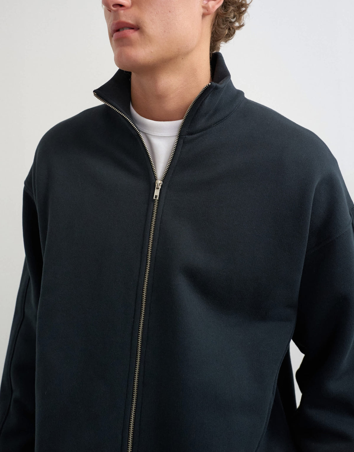 Topman relaxed fit heavyweight zip funnel in black