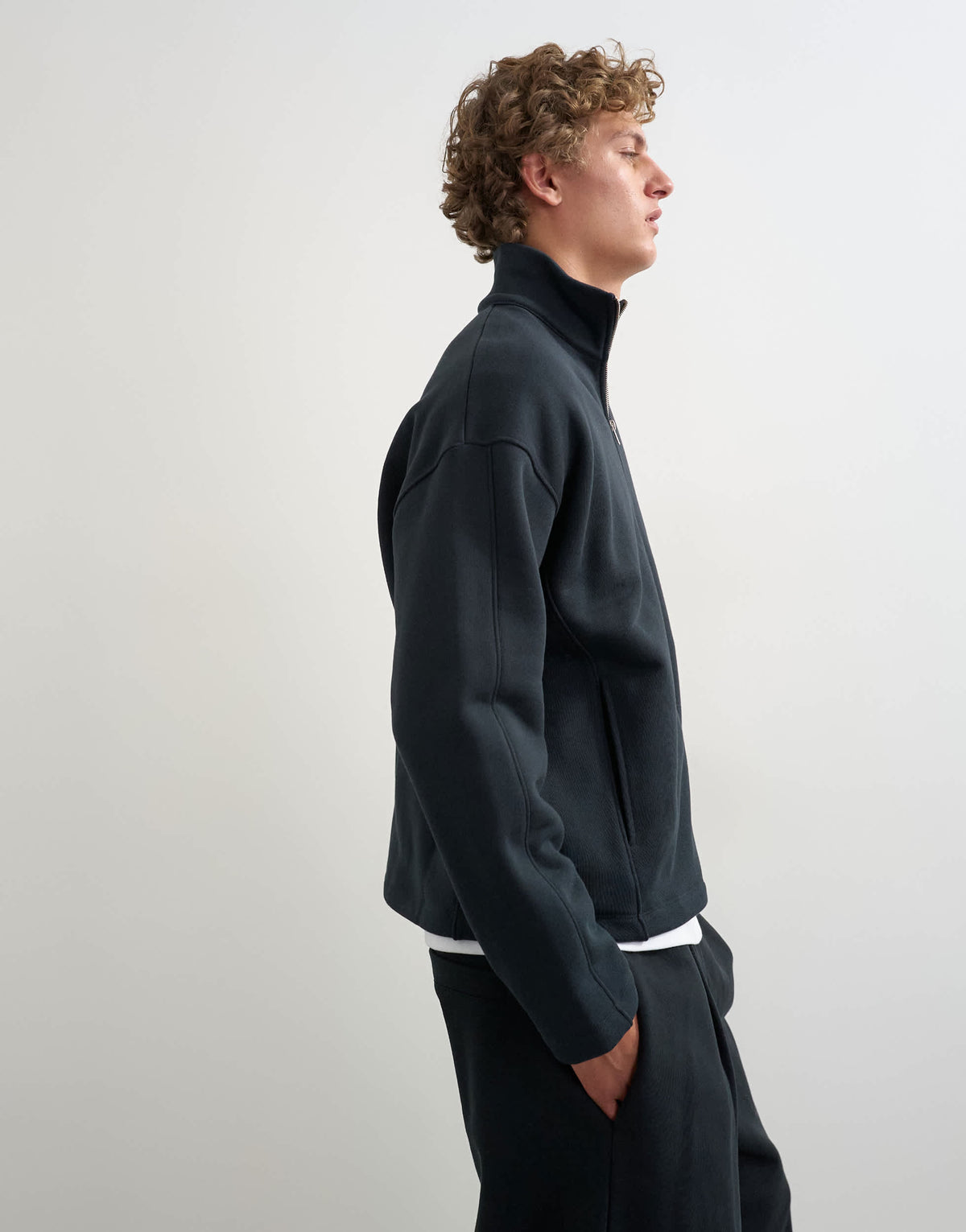 Topman relaxed fit heavyweight zip funnel in black