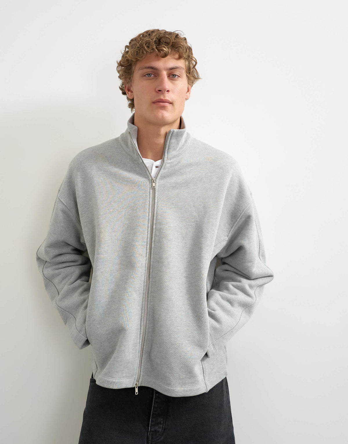 Topman relaxed fit heavyweight zip funnel in grey marl