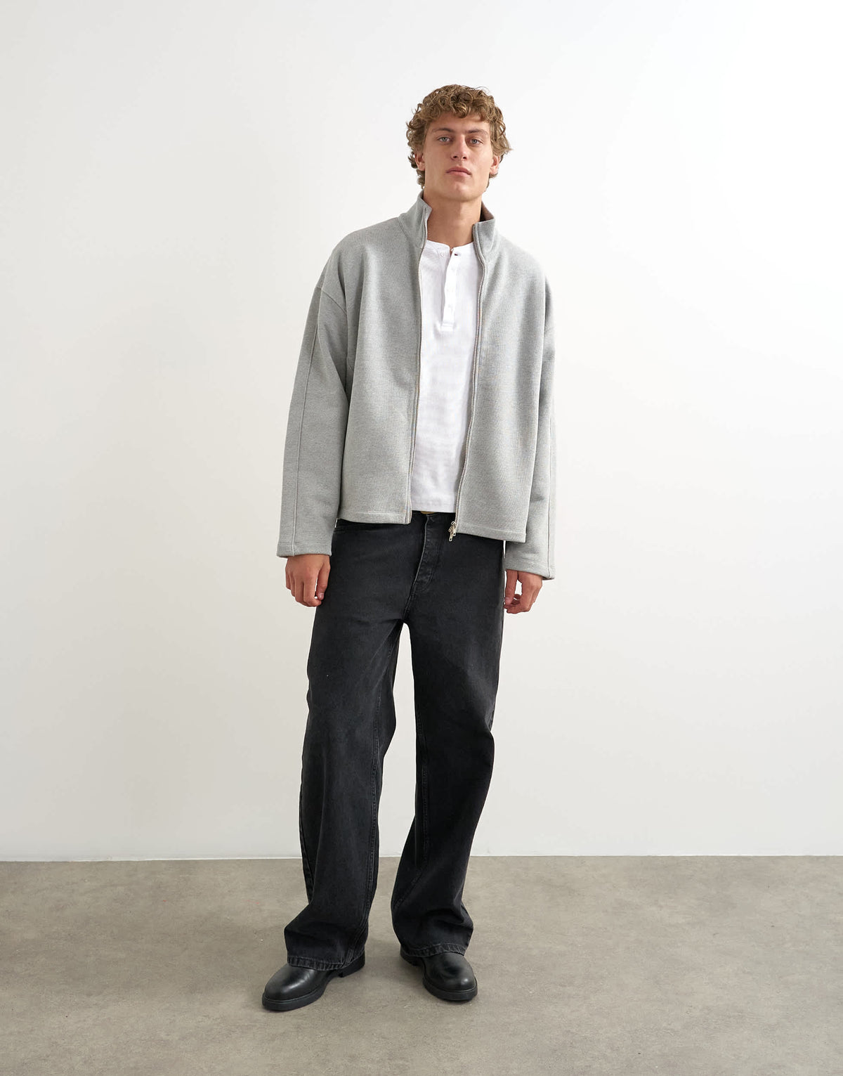 Topman relaxed fit heavyweight zip funnel in grey marl