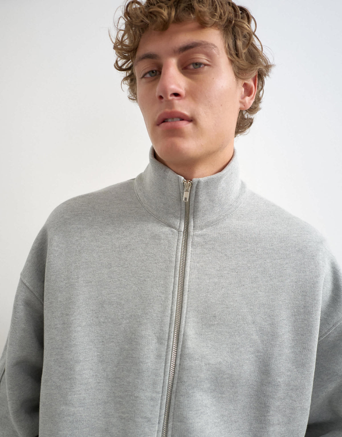 Topman relaxed fit heavyweight zip funnel in grey marl