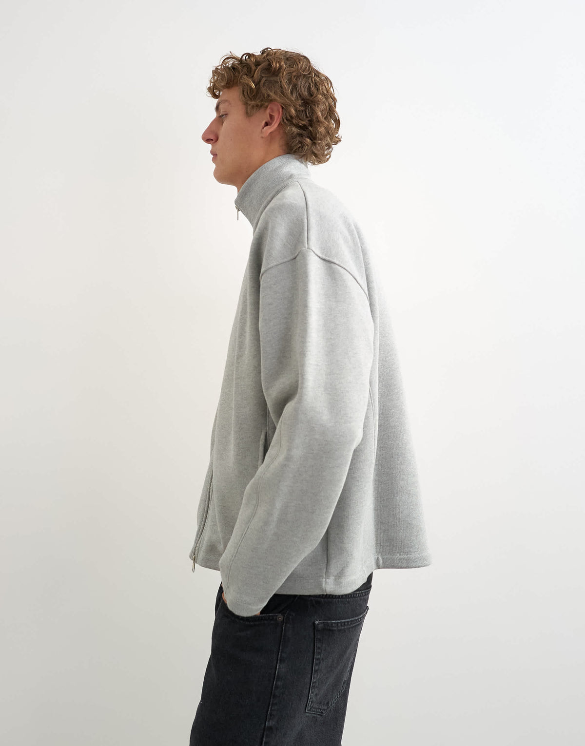 Topman relaxed fit heavyweight zip funnel in grey marl