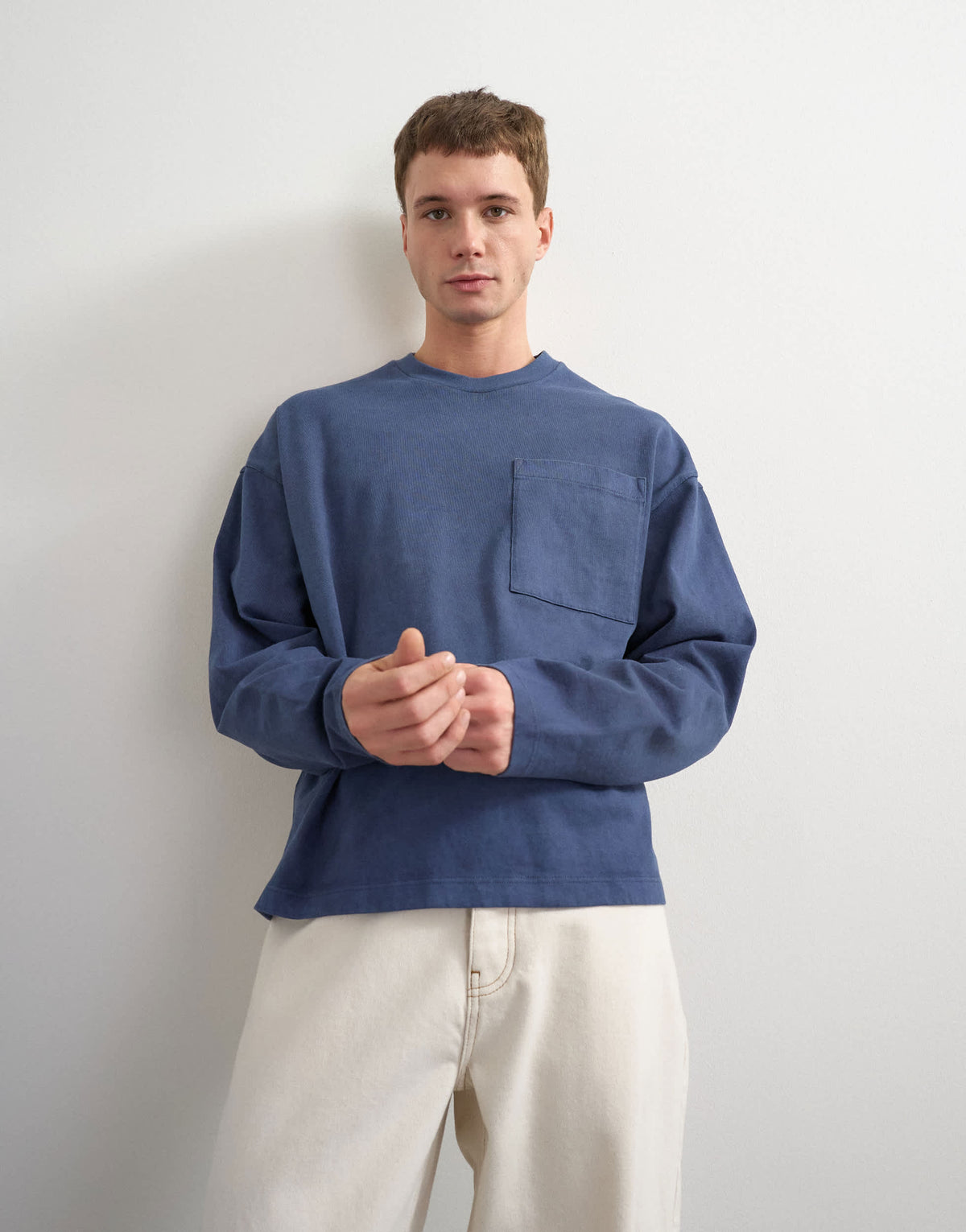 Topman relaxed fit long sleeve heavyweight t-shirt in washed navy