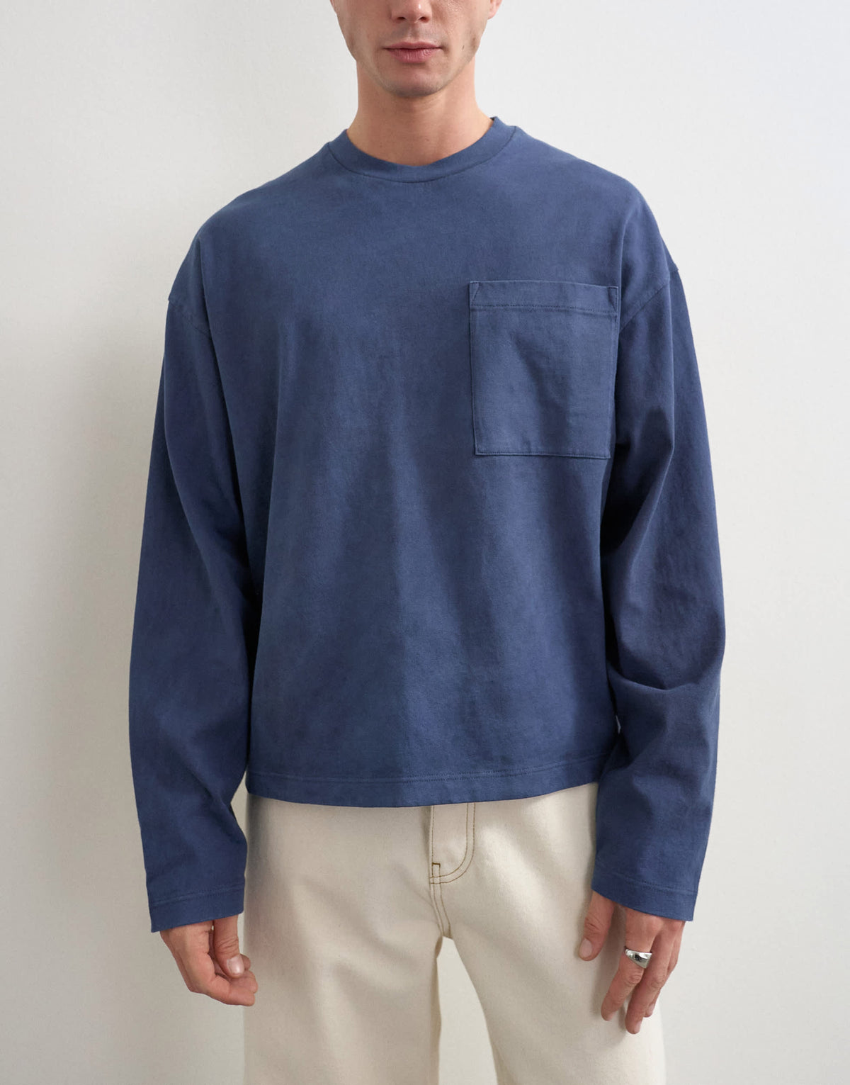 Topman relaxed fit long sleeve heavyweight t-shirt in washed navy