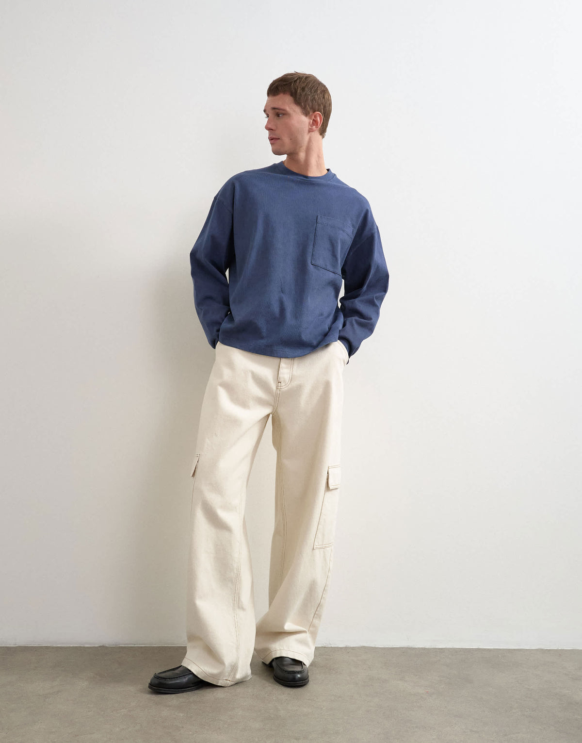 Topman relaxed fit long sleeve heavyweight t-shirt in washed navy