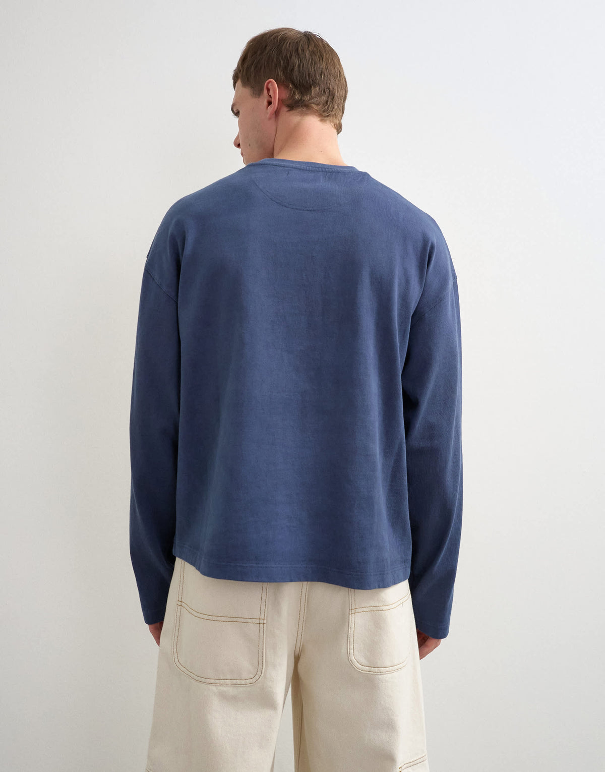 Topman relaxed fit long sleeve heavyweight t-shirt in washed navy