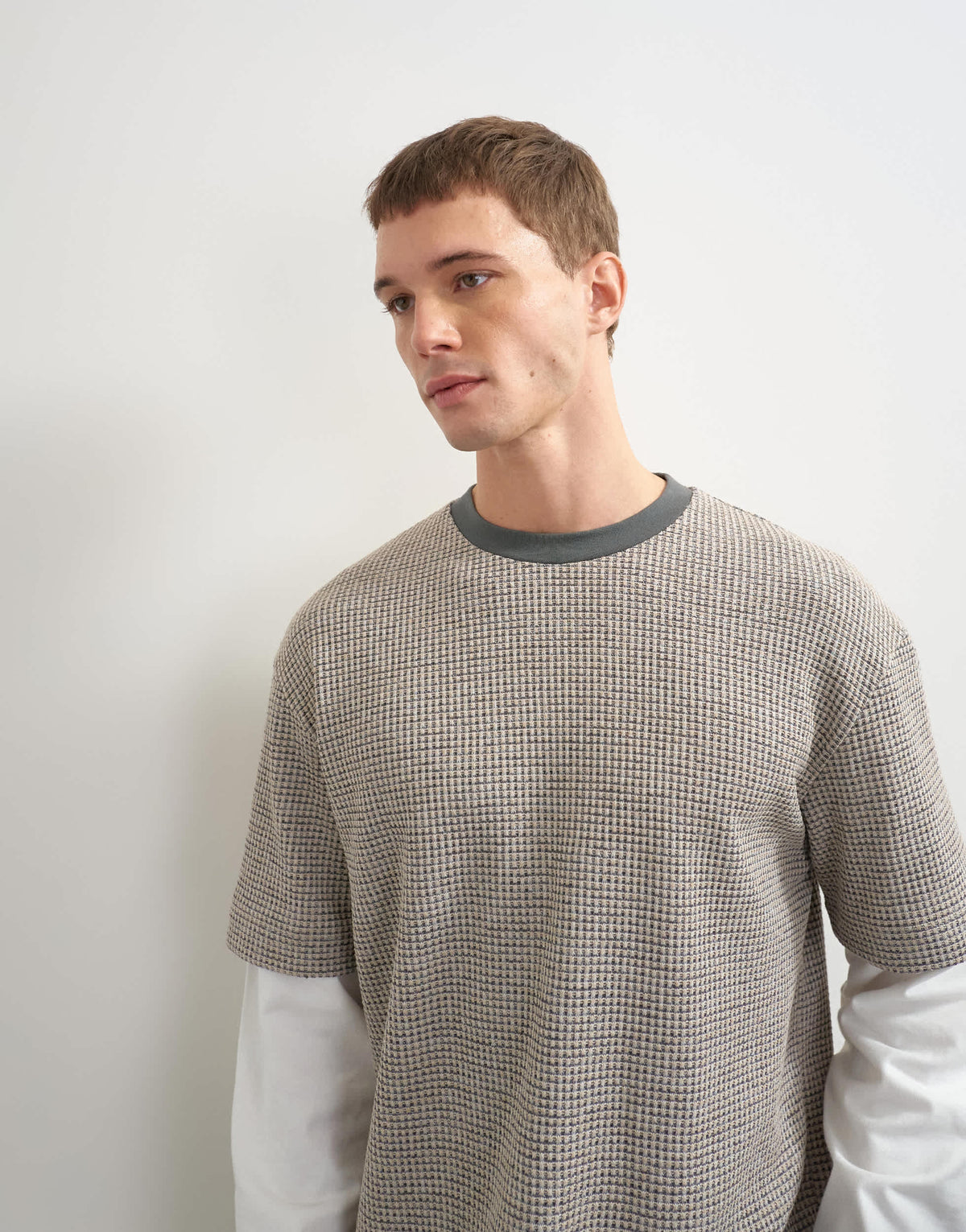 Topman relaxed fit double layered waffle t-shirt in oatmeal