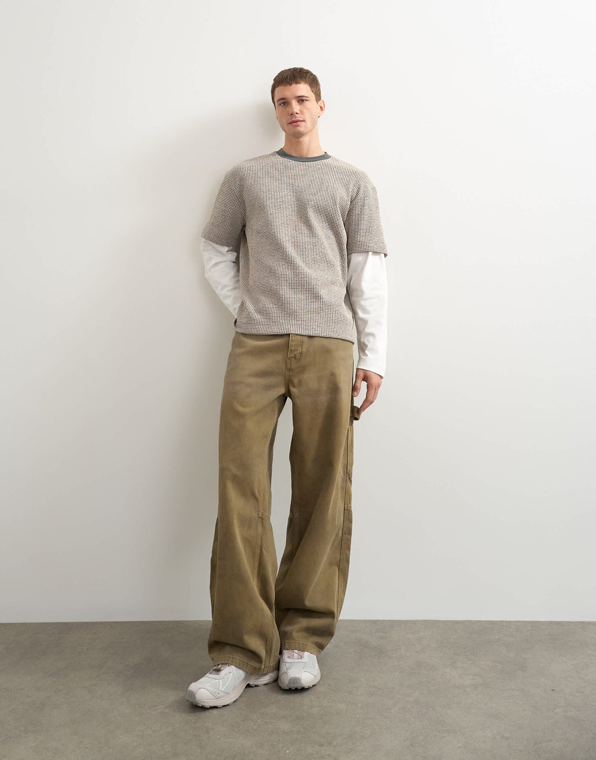 Topman relaxed fit double layered waffle t-shirt in oatmeal