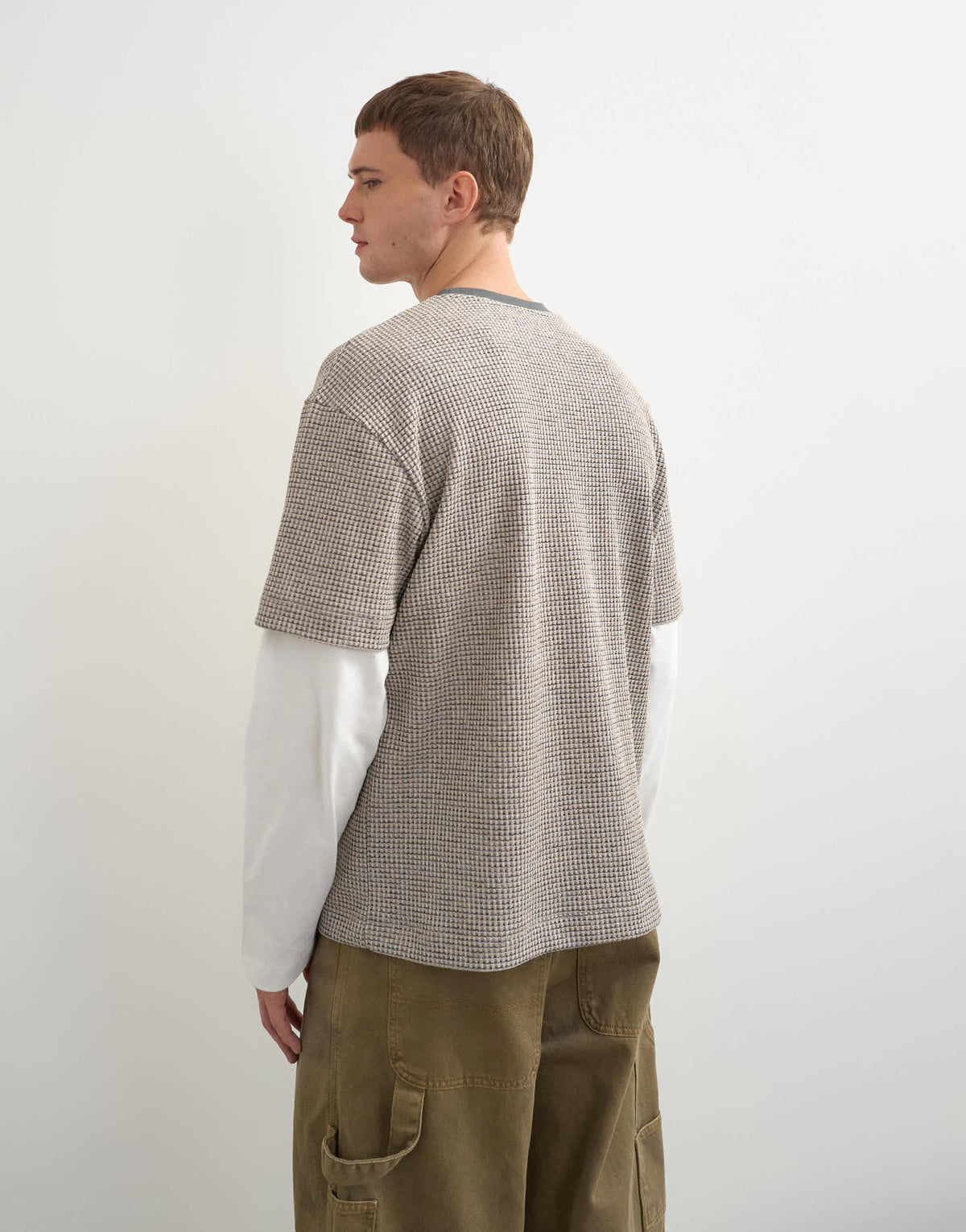 Topman relaxed fit double layered waffle t-shirt in oatmeal