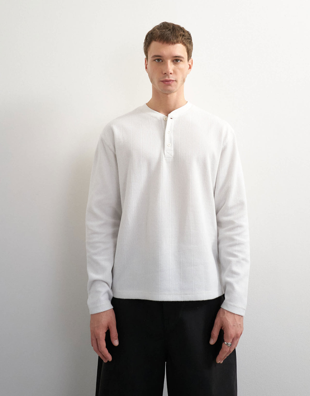 Topman relaxed fit rib henley in ecru