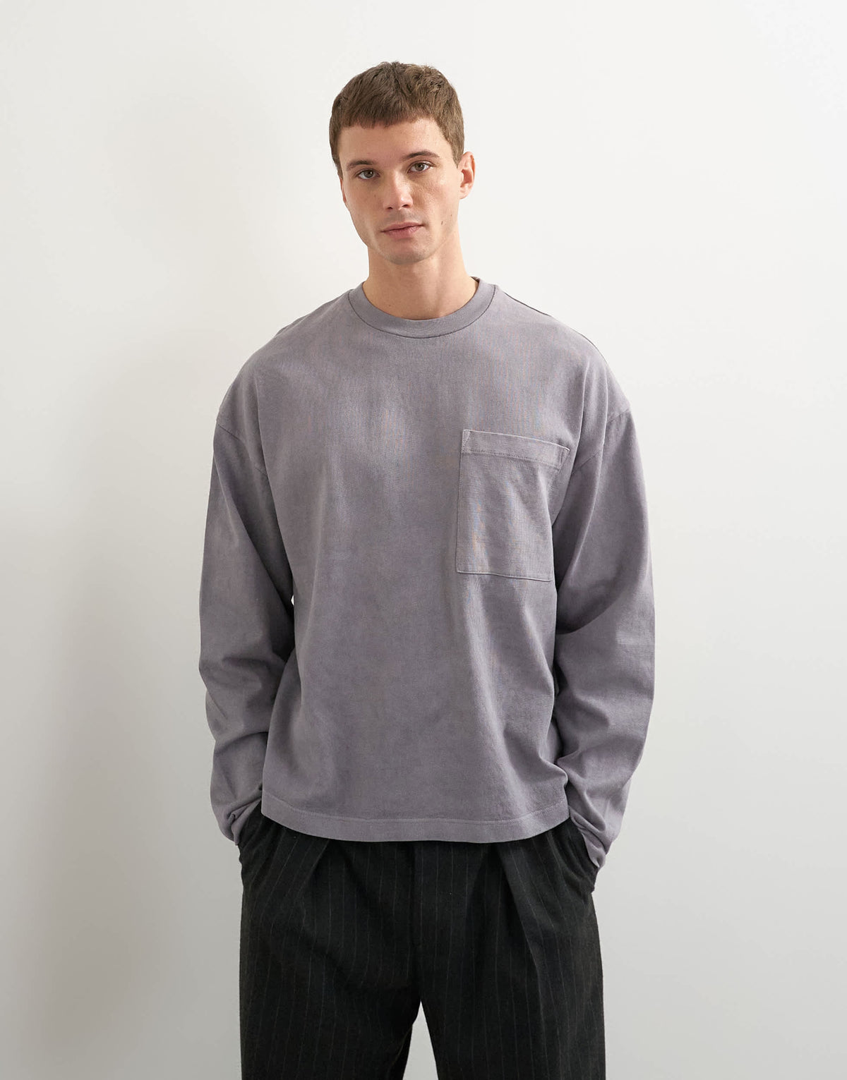 Topman relaxed fit long sleeve heavyweight t-shirt in washed mink